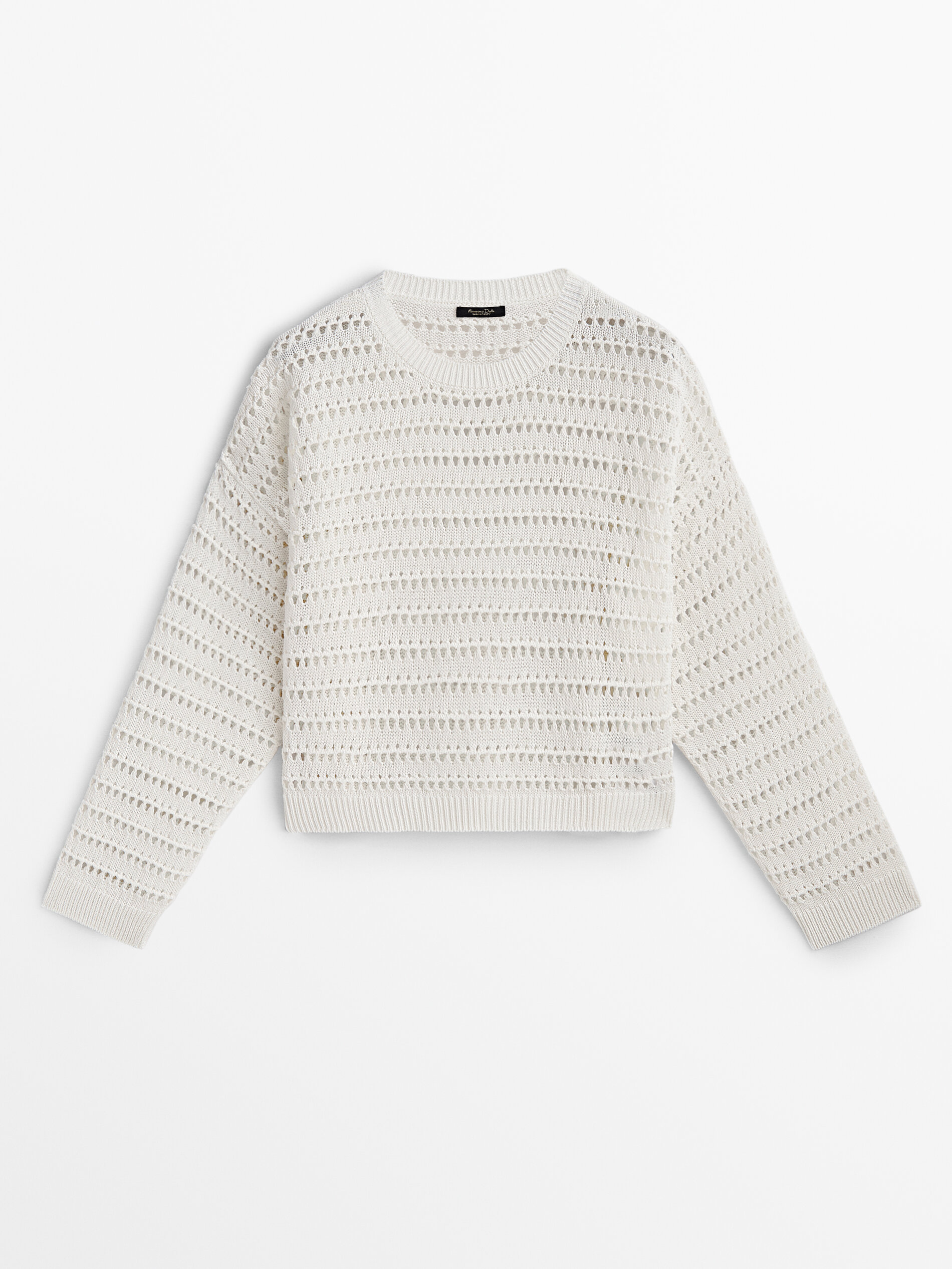 Crew neck open-knit sweater · Cream, Black · Sweaters And