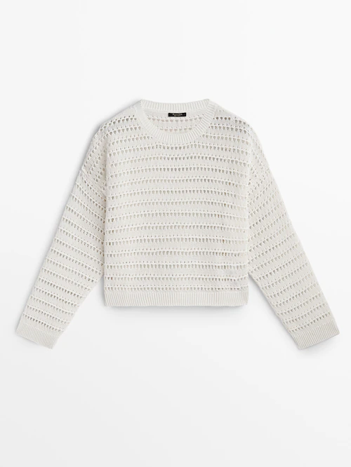 Inhalen spoel kussen Crew neck open-knit sweater - Massimo Dutti