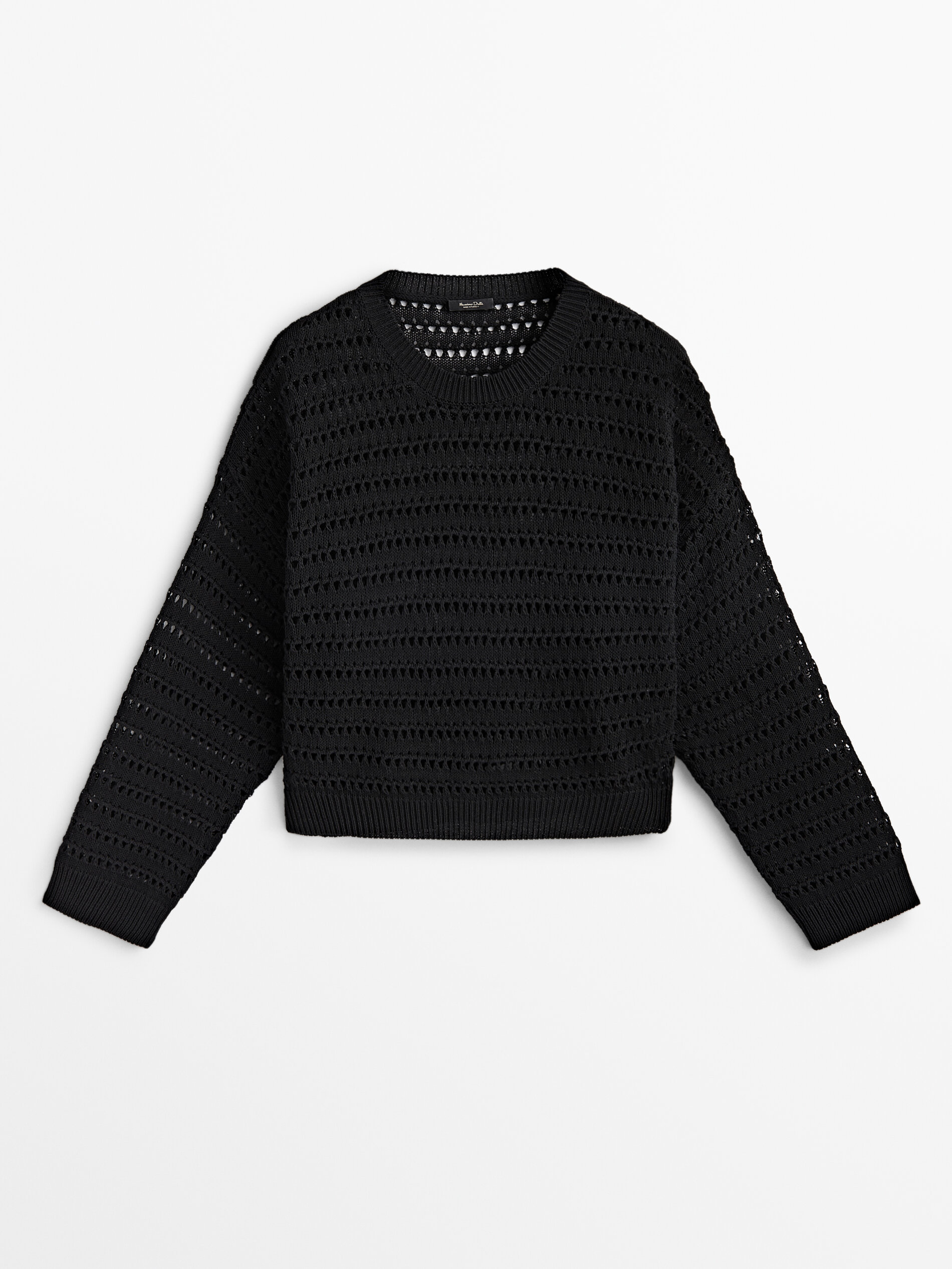 Crew neck open knit sweater