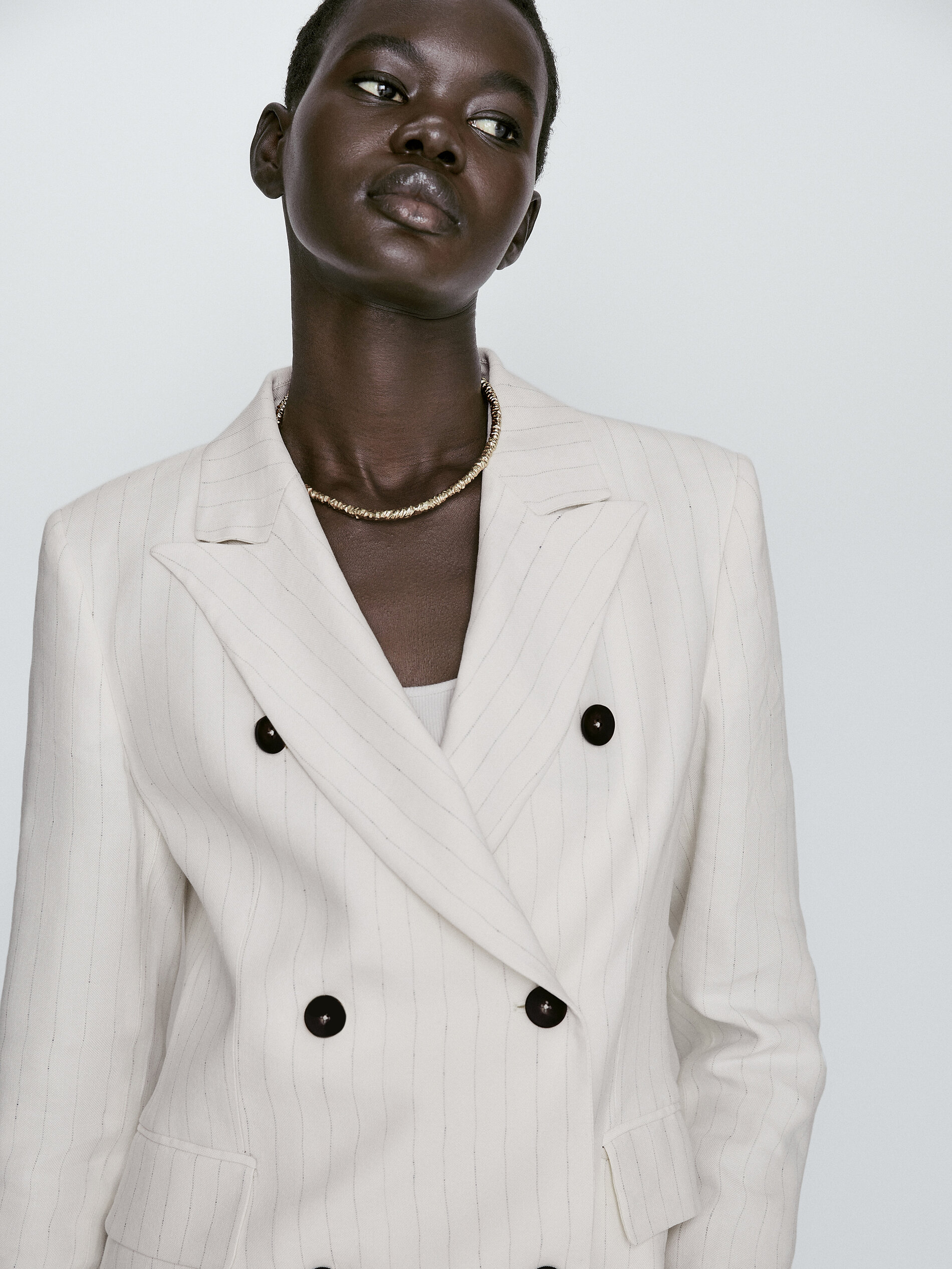 Pinstriped double breasted suit blazer
