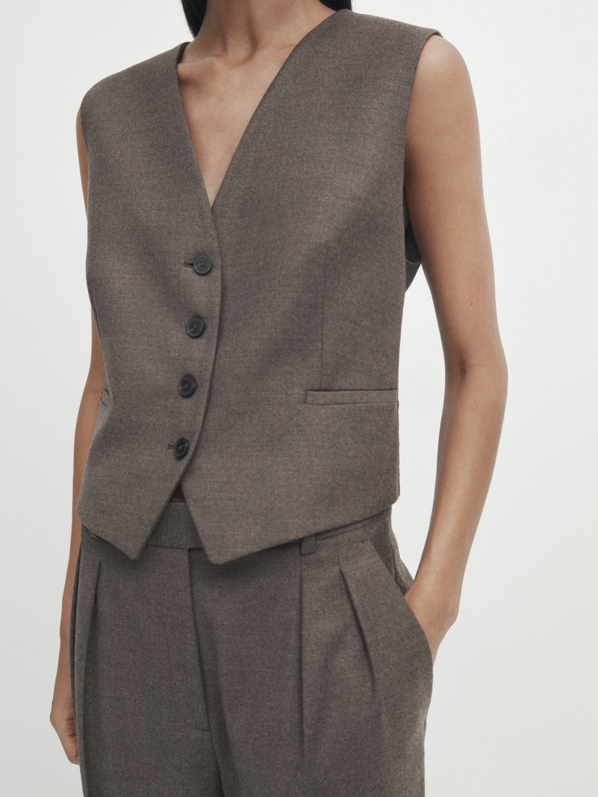 Veste de costume sans manches en laine chin e m lang e