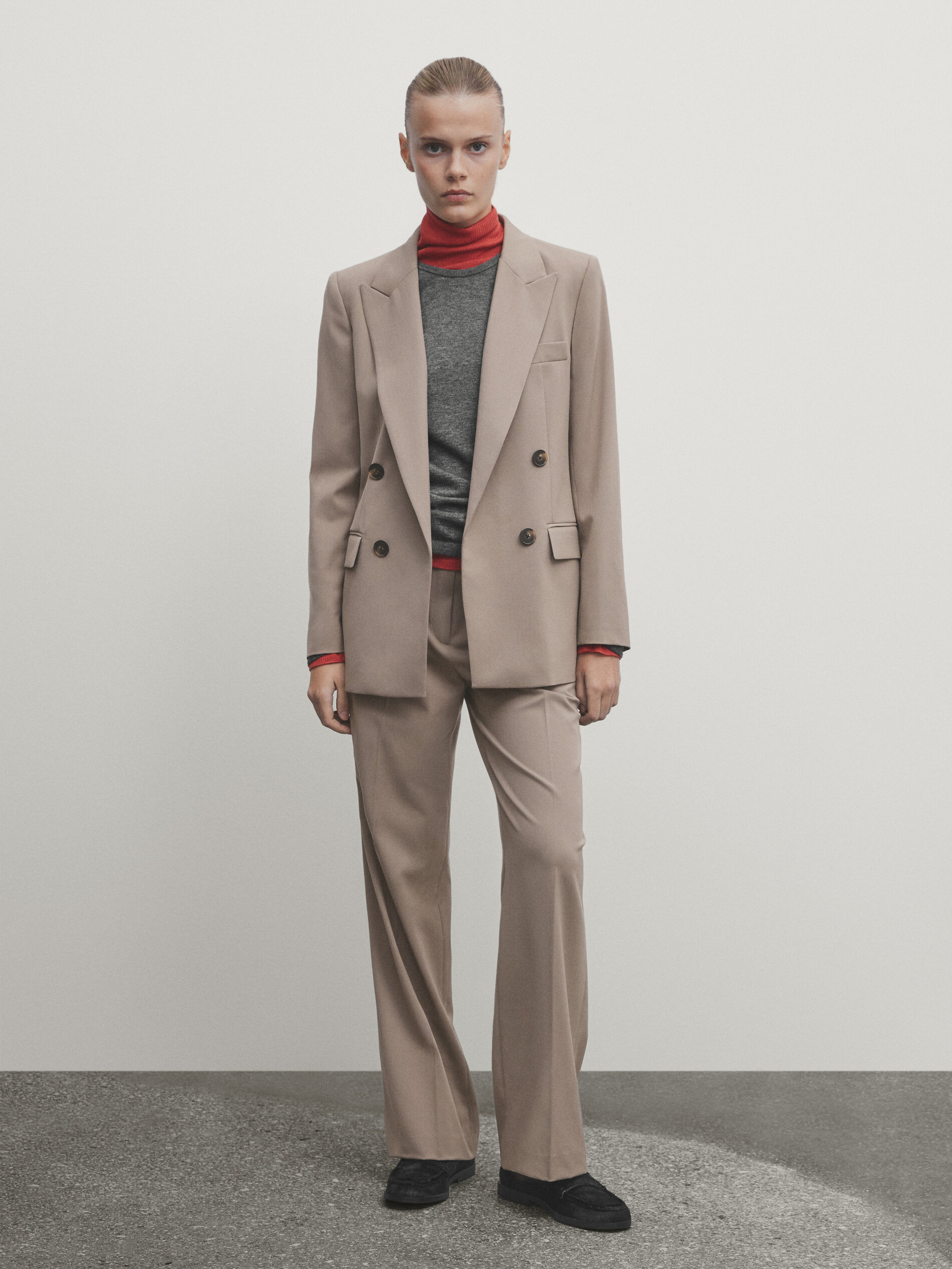 False double breasted blazer Mink Dressy Massimo Dutti