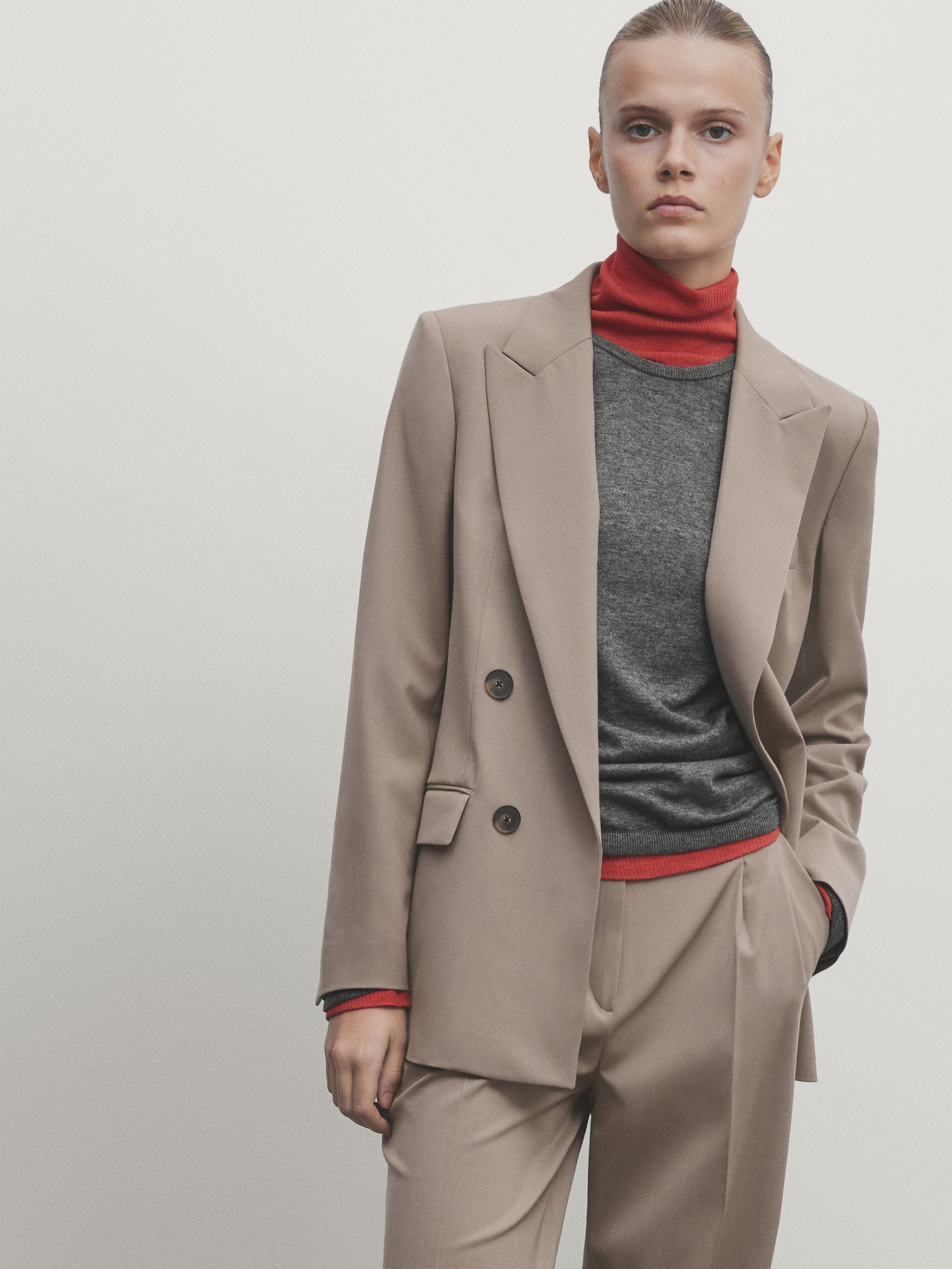 False double breasted blazer Mink Dressy Massimo Dutti