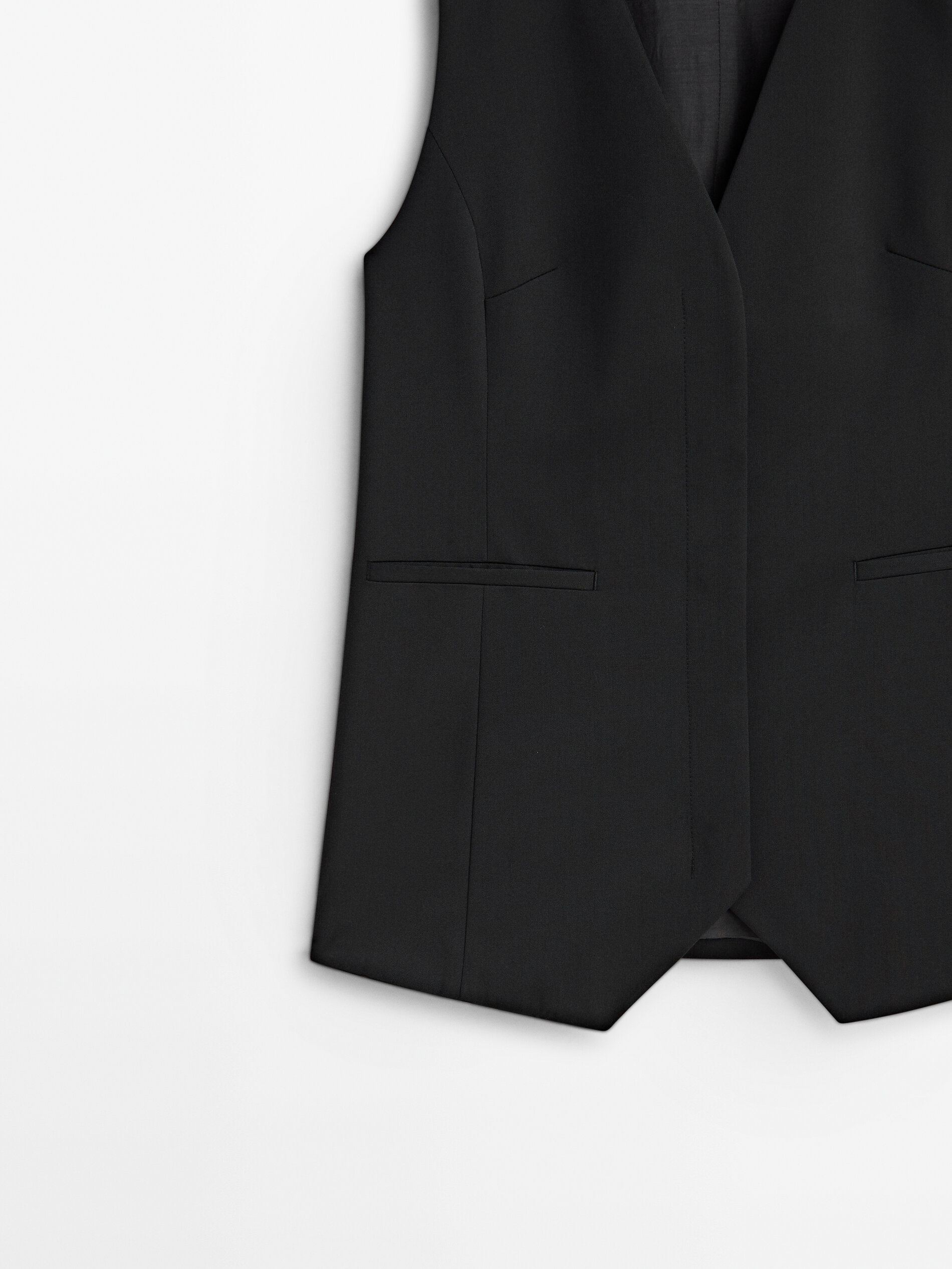 Long black suit waistcoat with hidden button Black Dressy