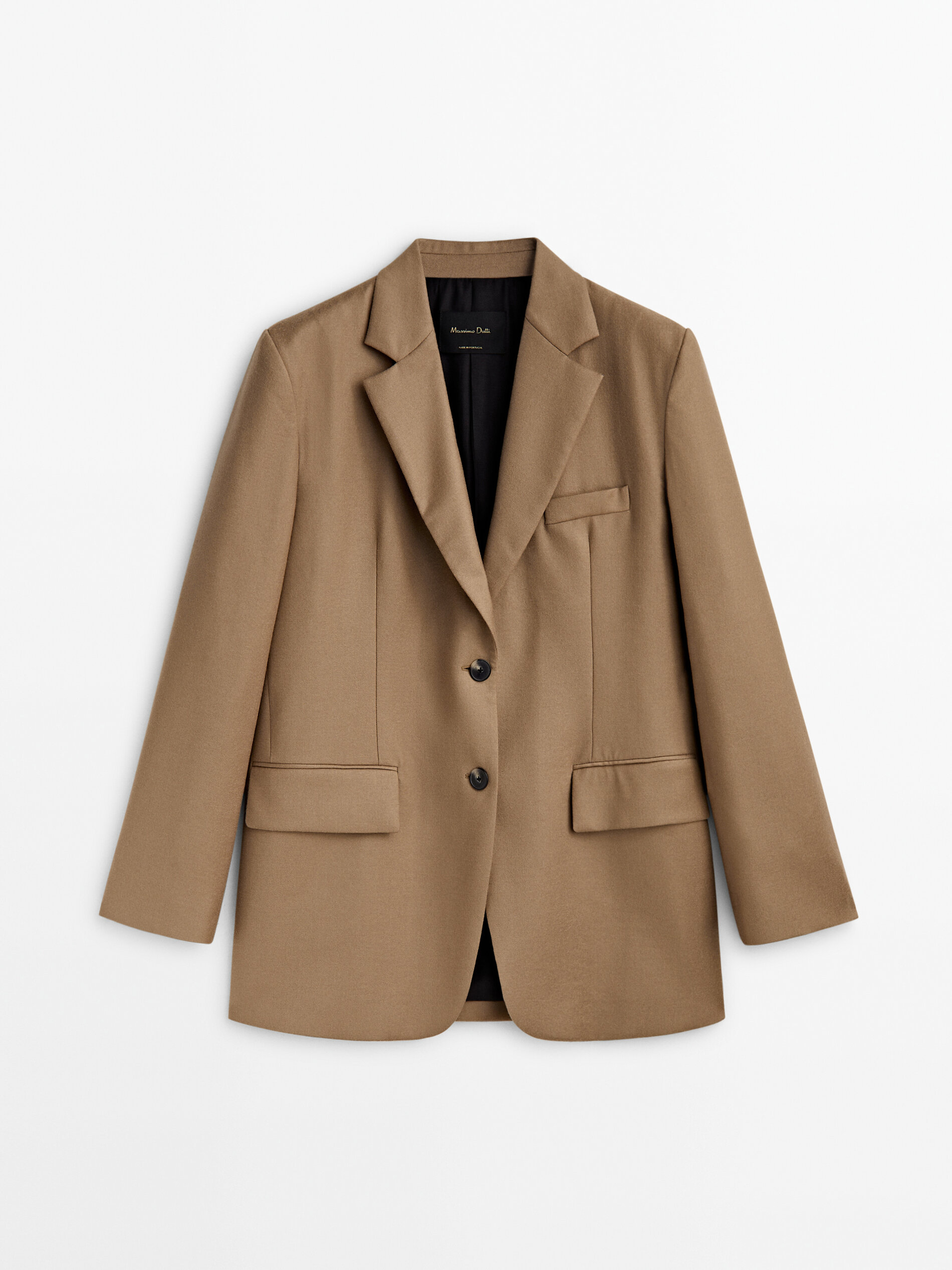 Oversize flannel suit blazer Camel Dressy Massimo Dutti