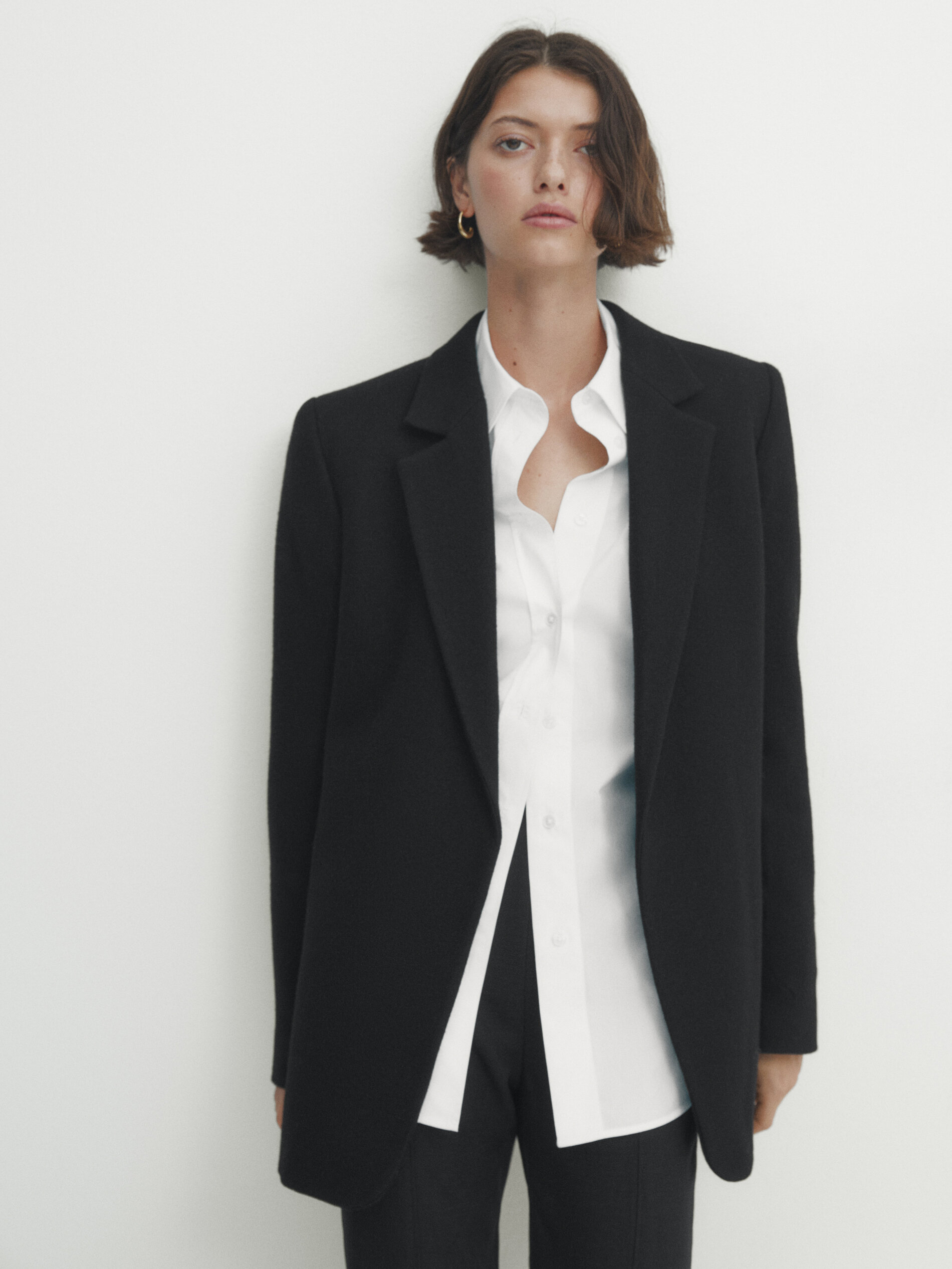 100 wool plain blazer Black Dressy Massimo Dutti