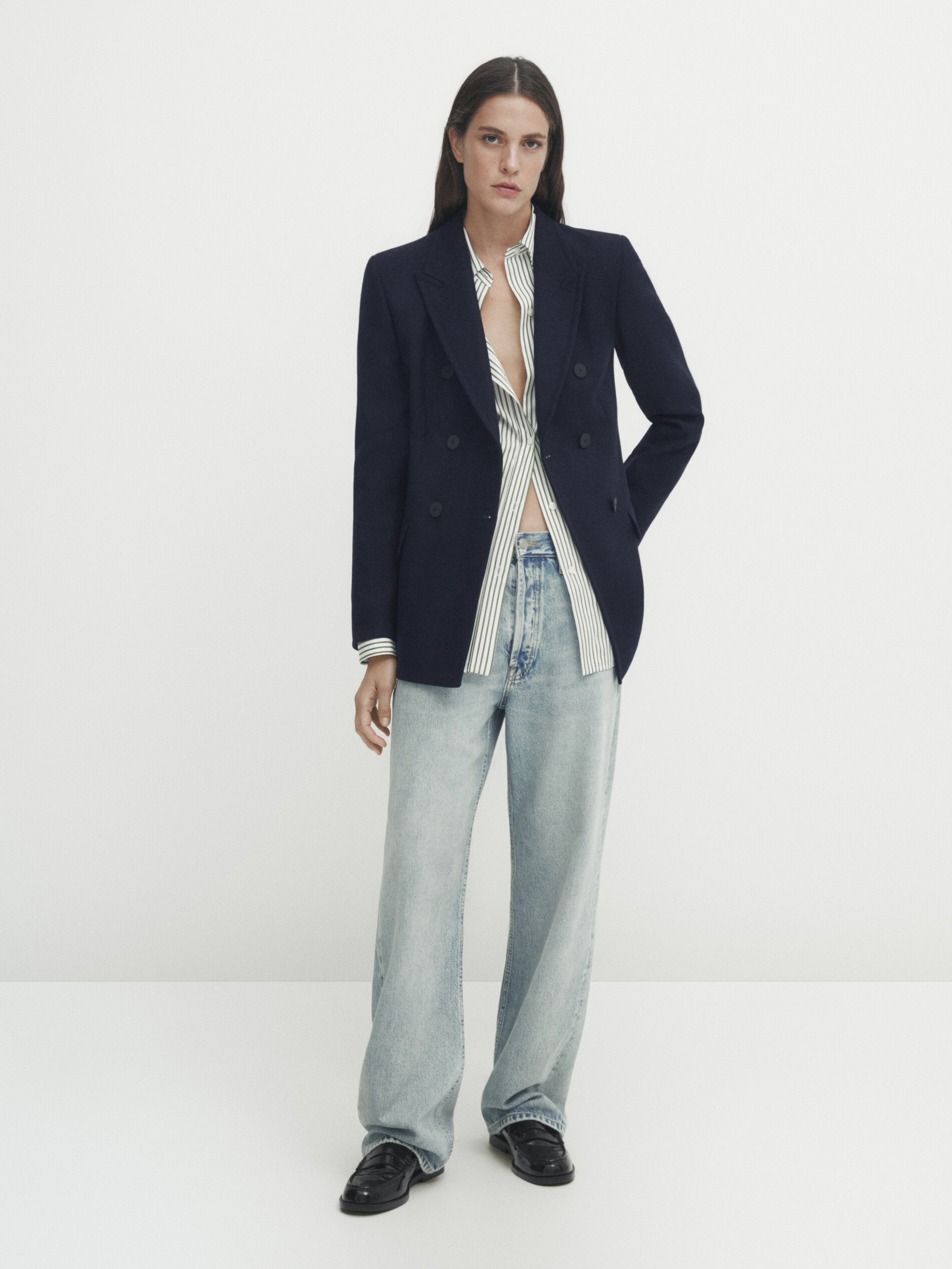 Navy blue flannel blazer Navy Blue Dressy Massimo Dutti