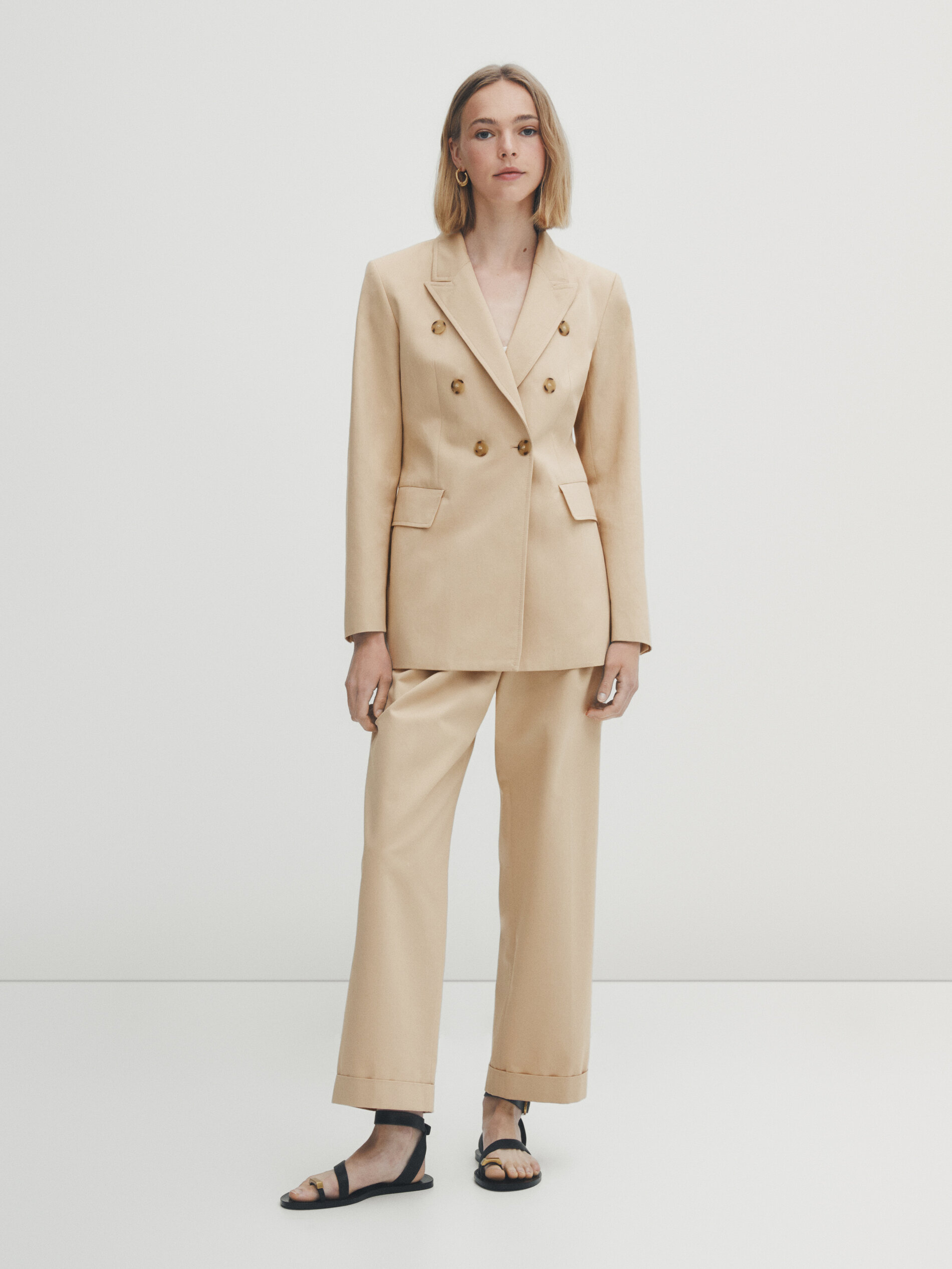 Double breasted cotton blend blazer