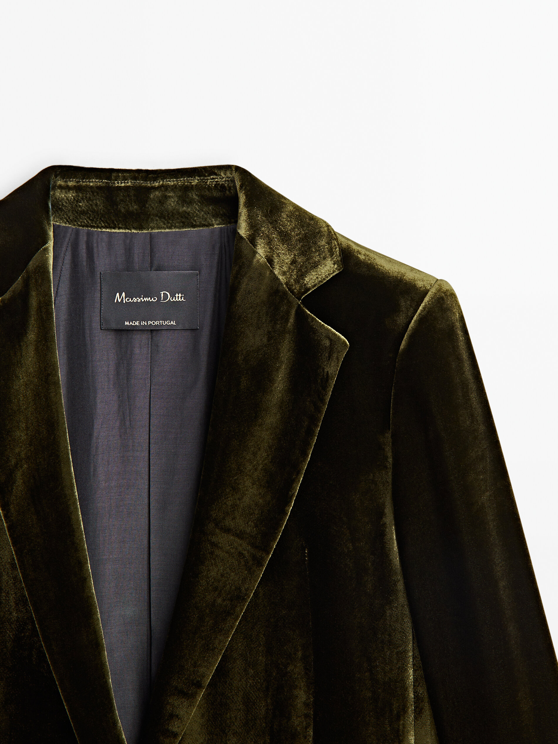 Single button velvet suit blazer Olive Dressy Massimo Dutti
