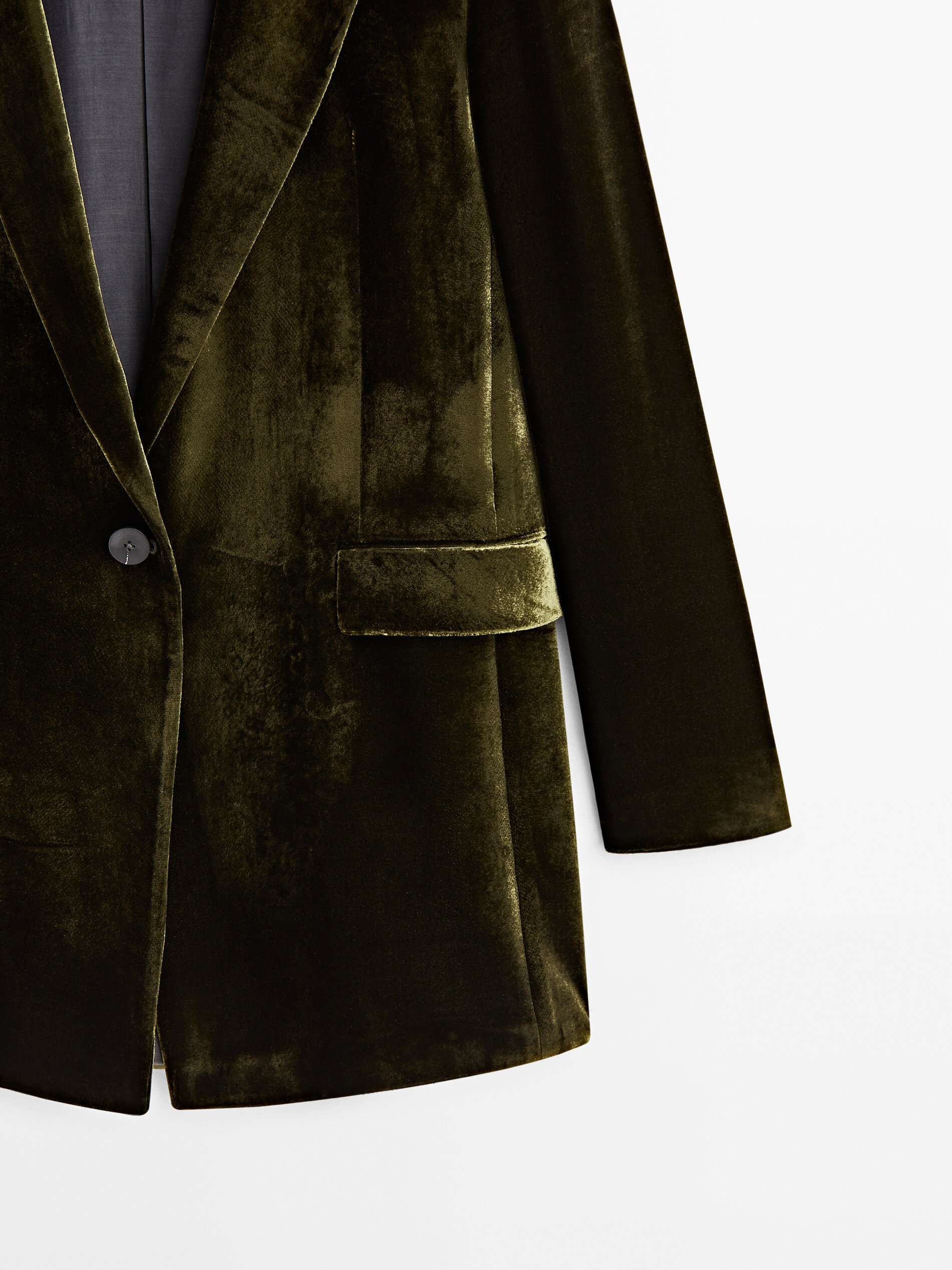 Single button velvet suit blazer Olive Dressy Massimo Dutti