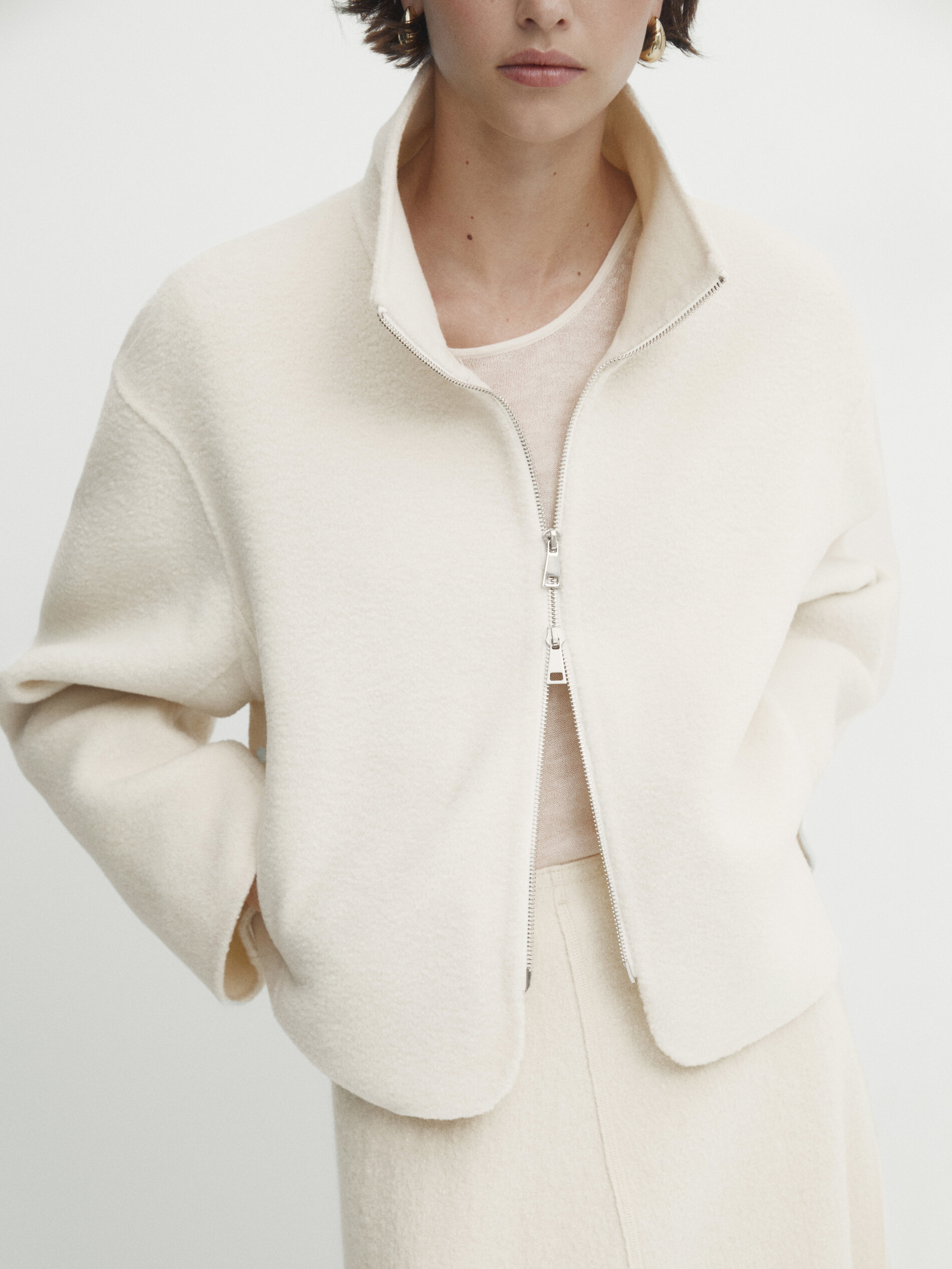 White wool jacket store short