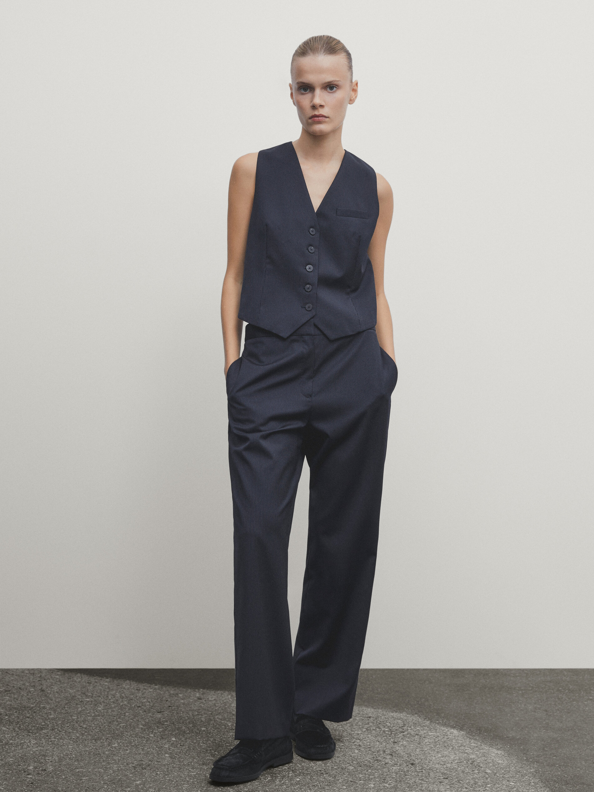 Gilet de costume sans manches rayures tennis Bleu Marine
