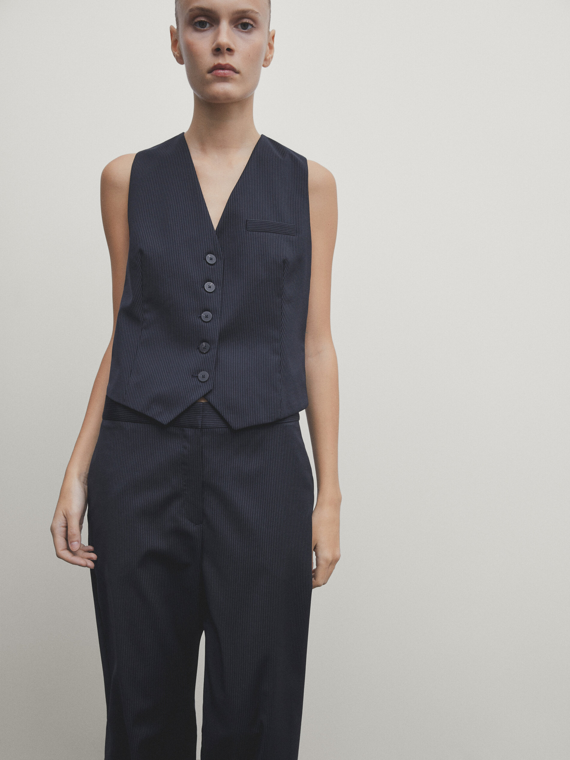 Gilet de costume sans manches rayures tennis Bleu Marine