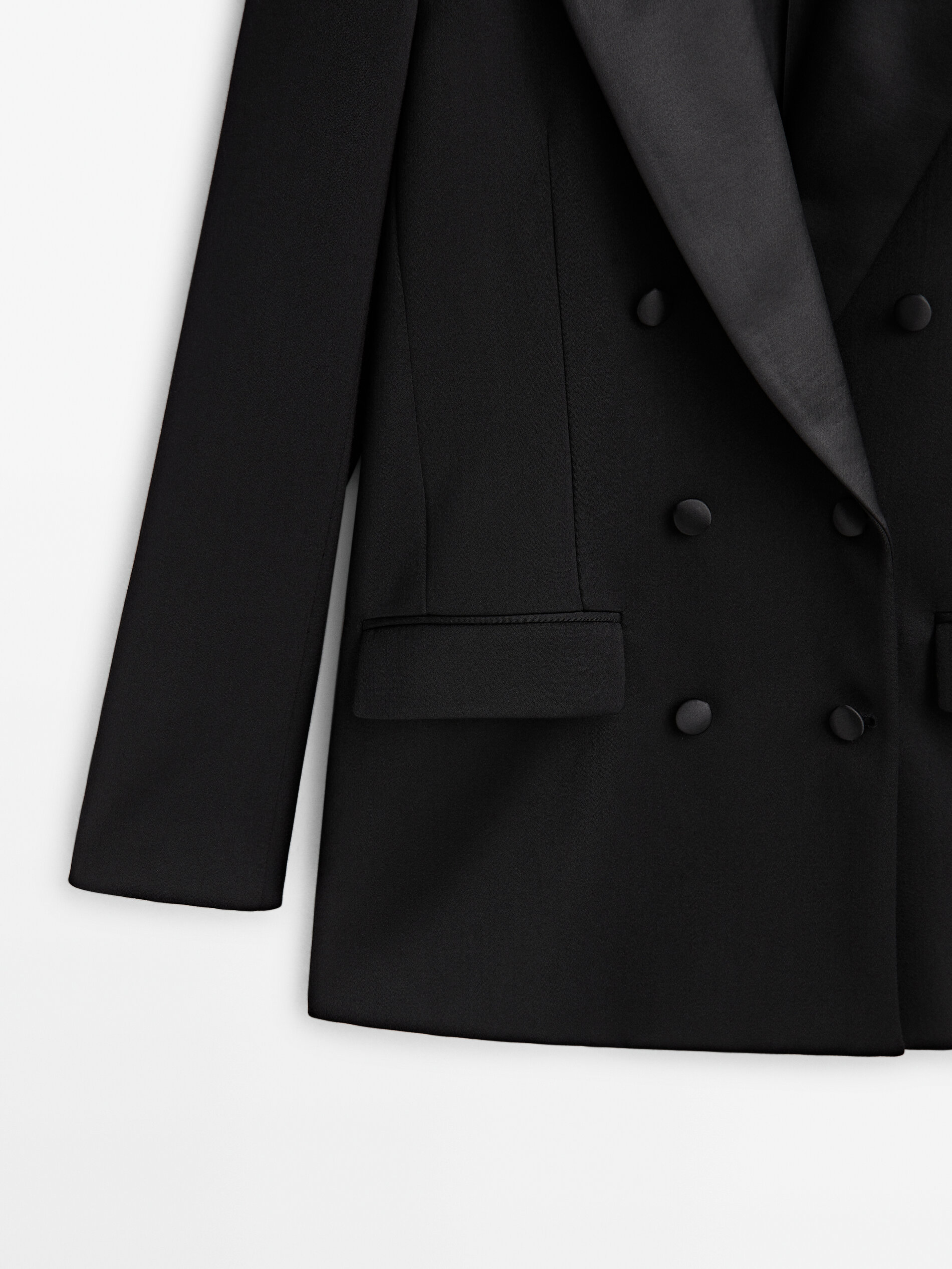 Double breasted tuxedo suit blazer with satin lapels Black