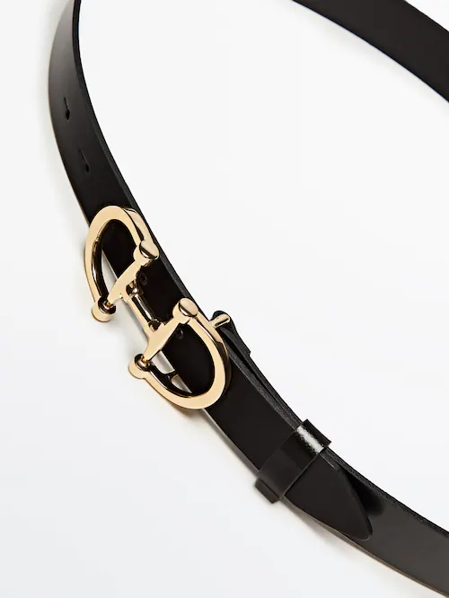 Black double-buckle leather belt