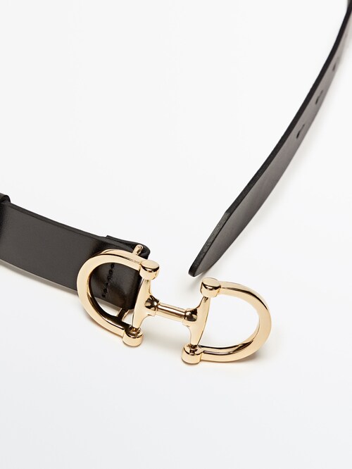 Black double-buckle leather belt