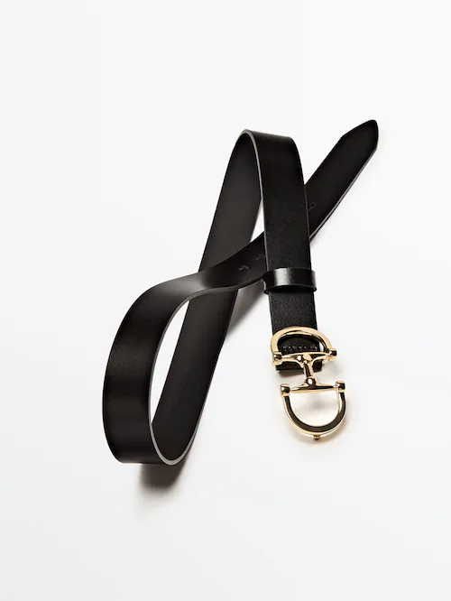 Leather belt with double buckle · Black, Leather · Accessories