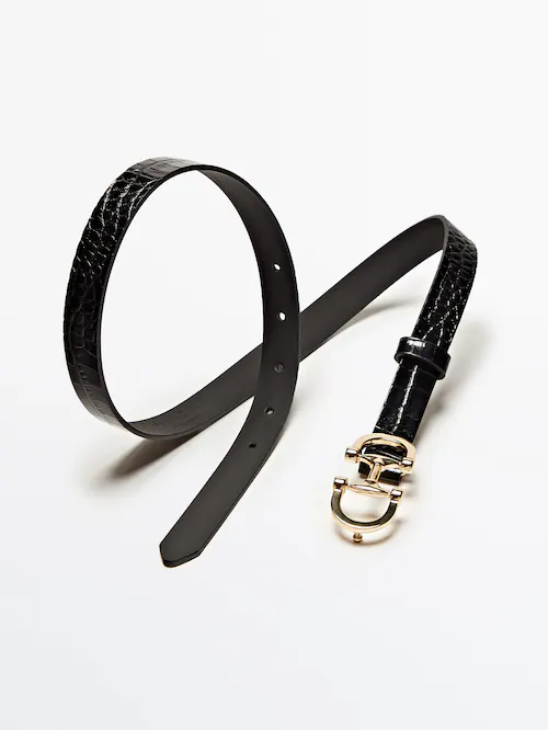 Leather Belt With Double Buckle - Leather - M / 85cm - Massimo Dutti - Women
