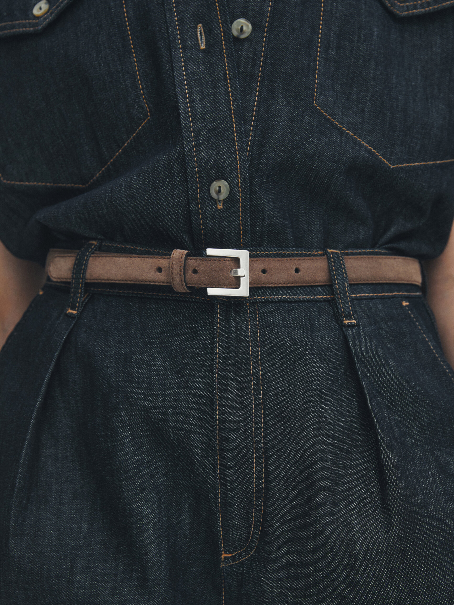 Ceinture fine cro te de cuir Gris Accessoires Massimo Dutti