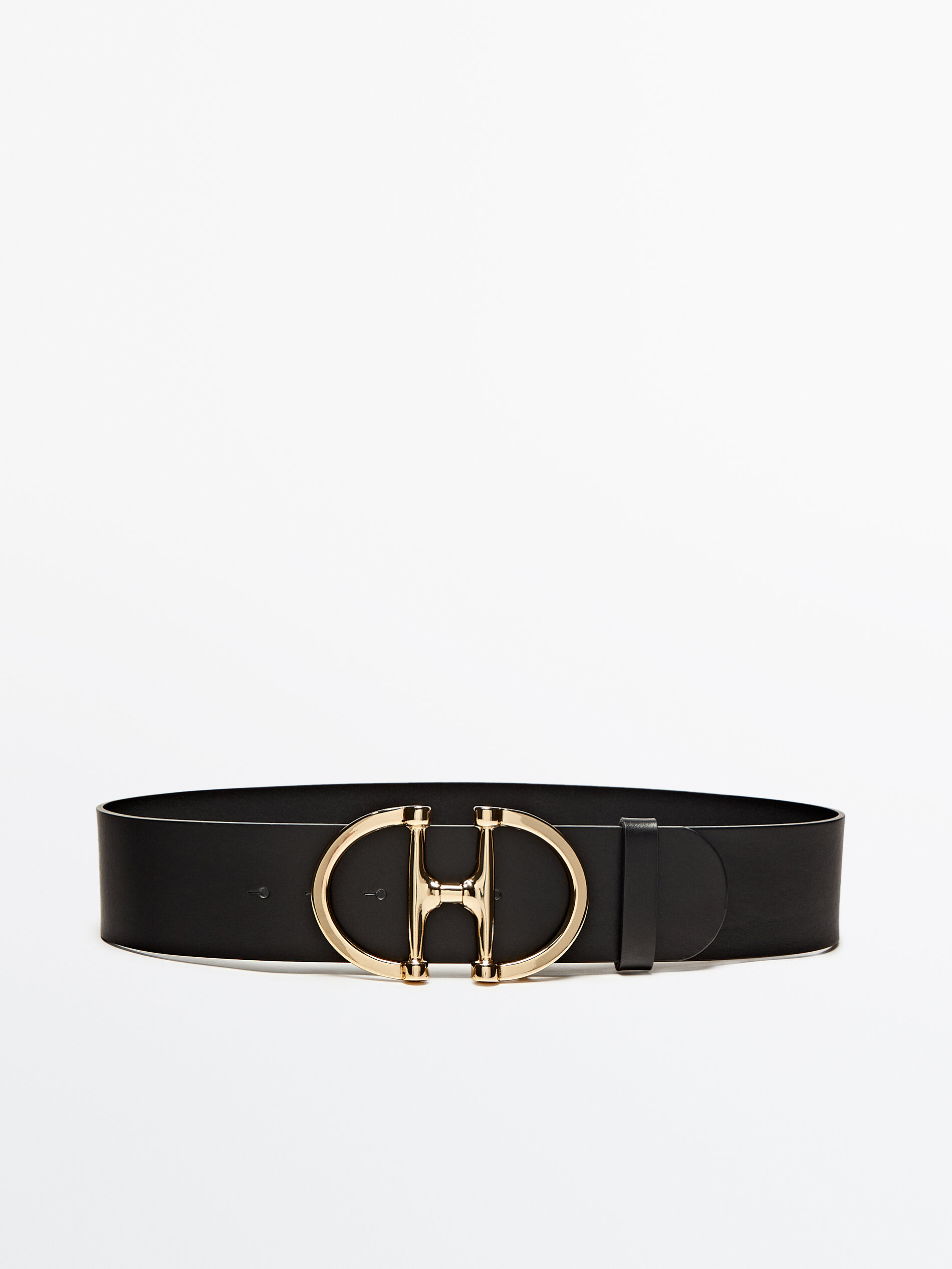 Ceinture large en cuir double boucle Noir Accessoires