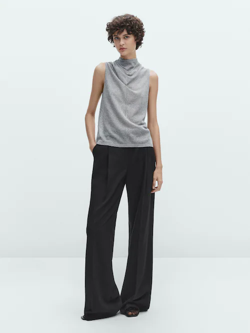 Shirts · · Shimmer detail Silver draped top Massimo Dutti T-shirts | with Polo And