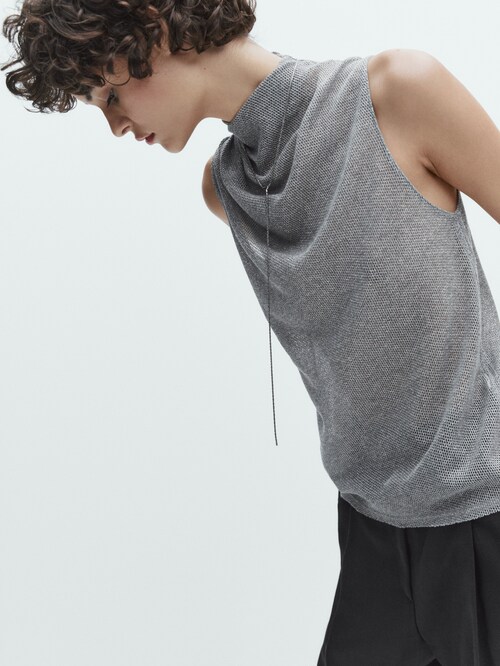 Massimo Dutti | T-shirts And Polo Shimmer detail with top draped · Silver · Shirts