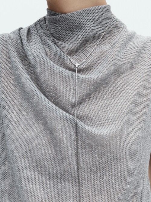Shimmer top with draped Dutti · Silver Massimo · | Shirts T-shirts Polo And detail