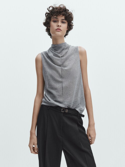 Shimmer top And · Silver T-shirts detail · Shirts Dutti with Polo Massimo draped 