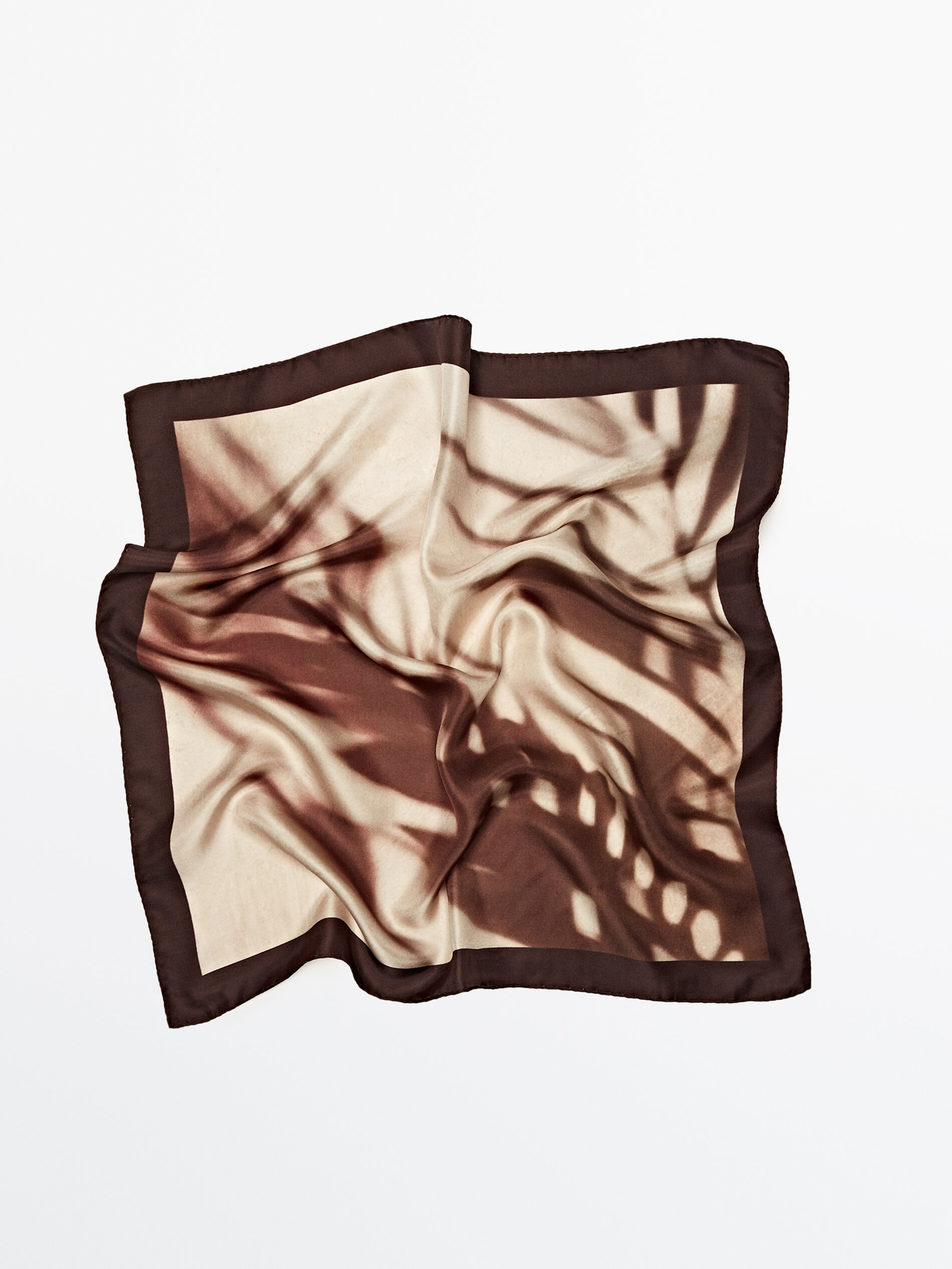 Silk scarf with a shadow print Brown Scarves Massimo Dutti