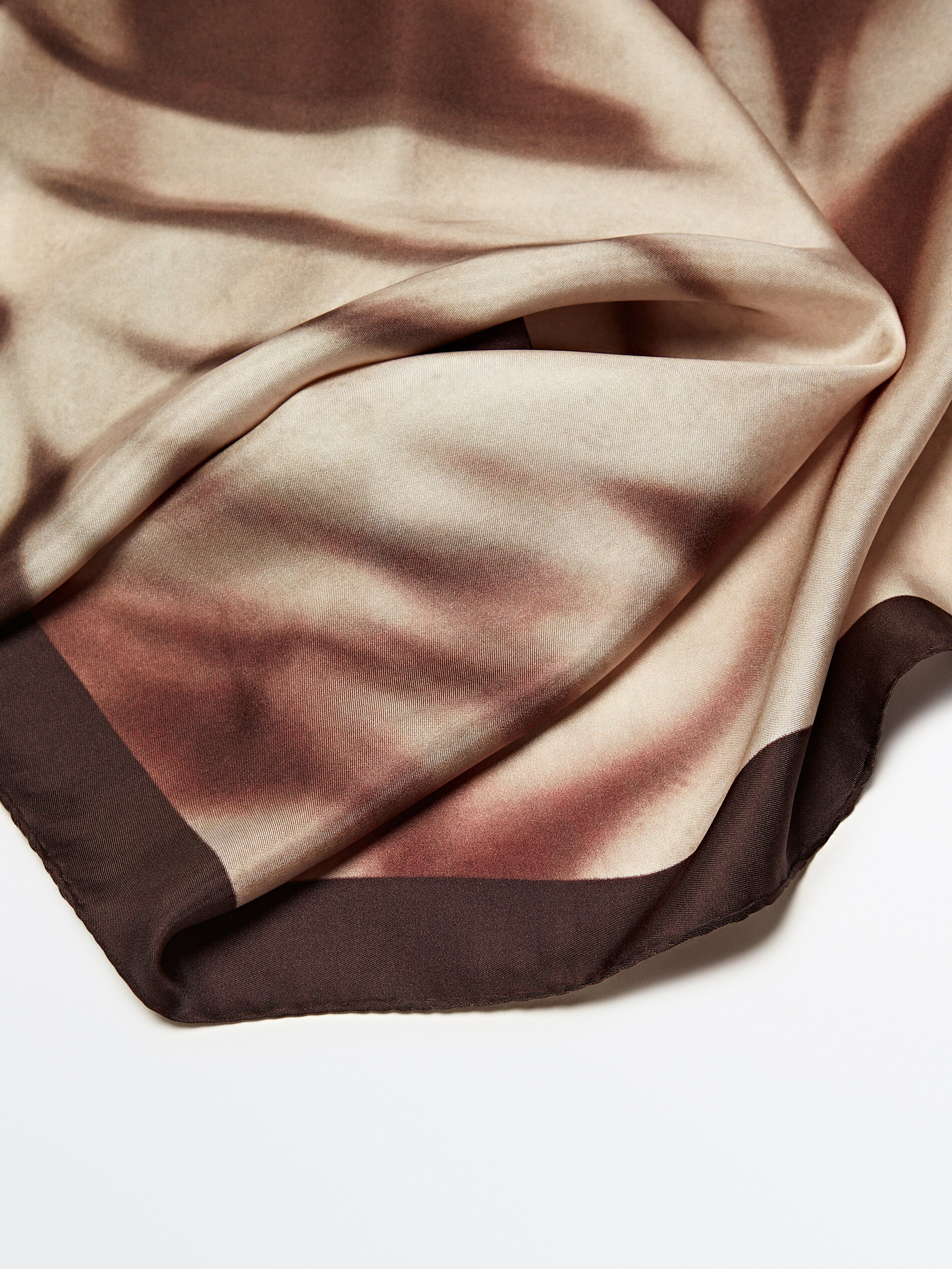 Silk scarf with a shadow print Brown Scarves Massimo Dutti