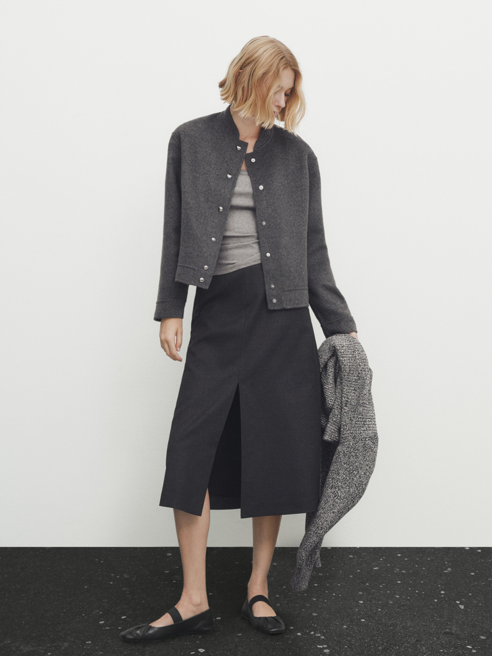 Cropped wool blend bomber jacket