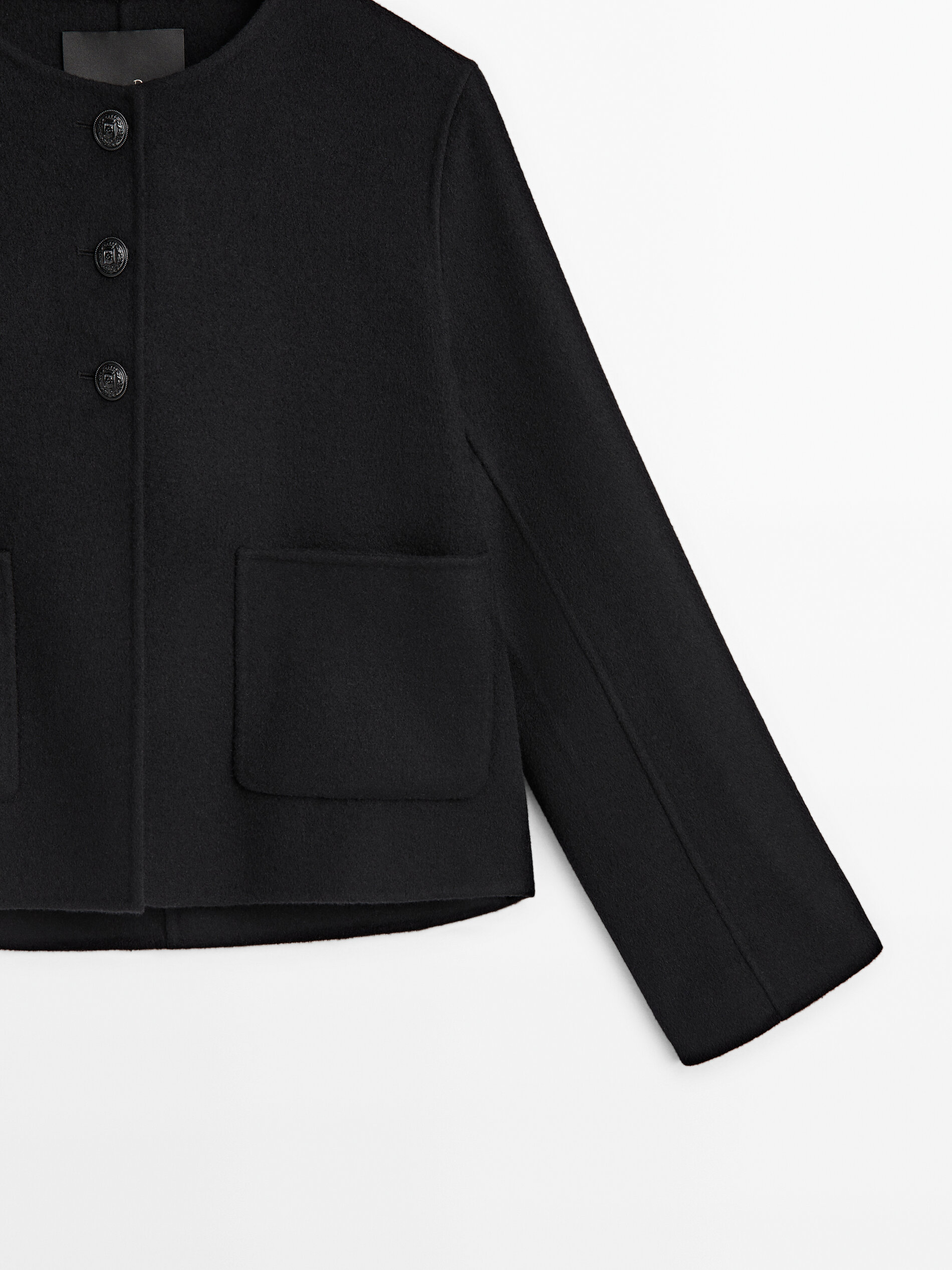 Cropped wool blend jacket with pockets