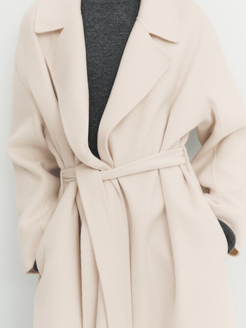 Wool blend robe coat with belt - Massimo Dutti