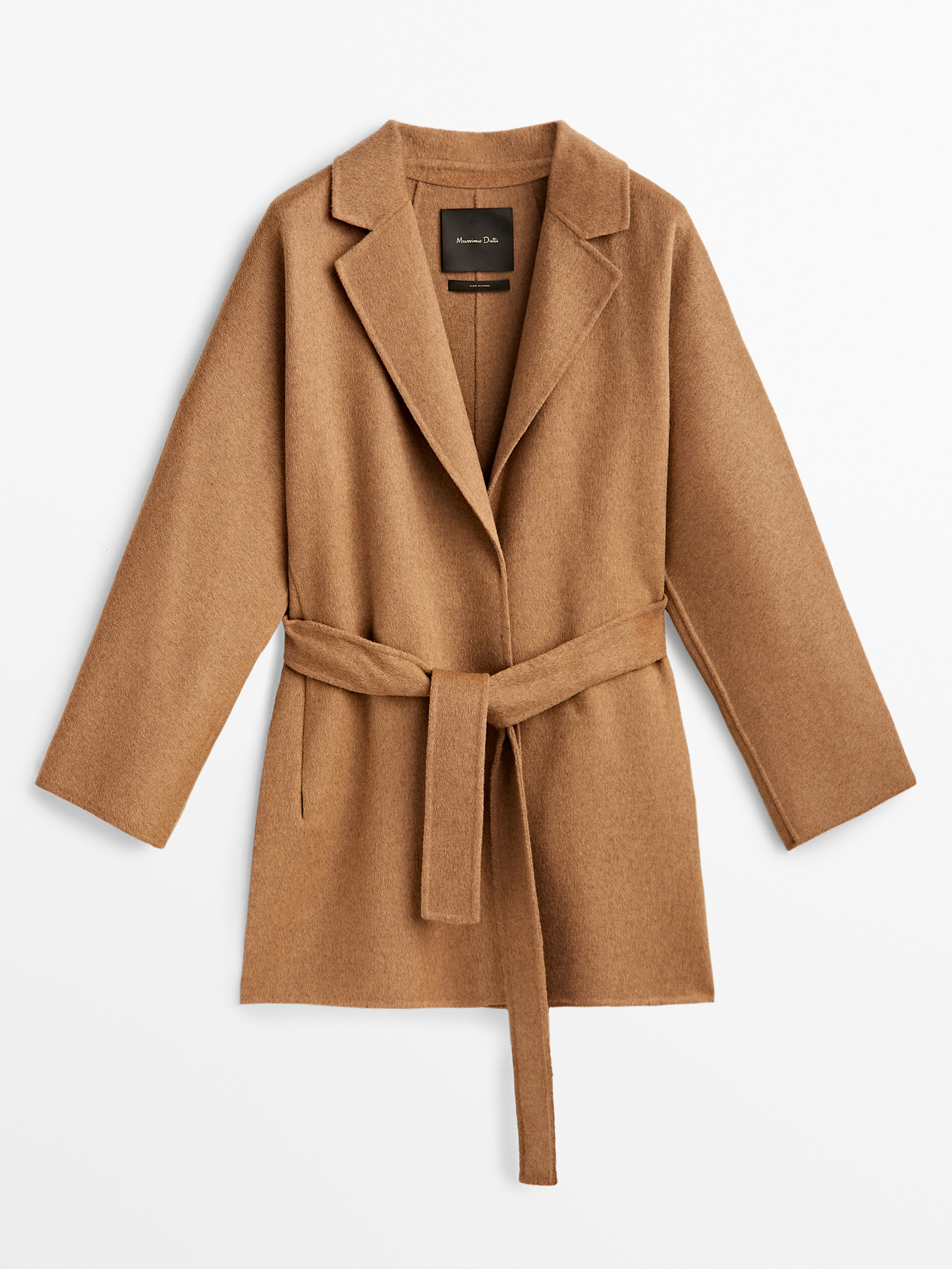 Short robe coat with belt · Camel · Coats And Jackets | Massimo Dutti