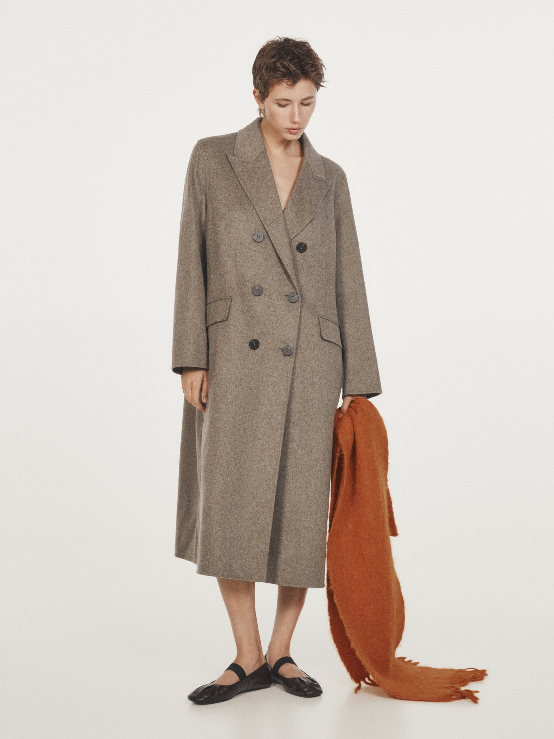 Long wool blend double-breasted coat