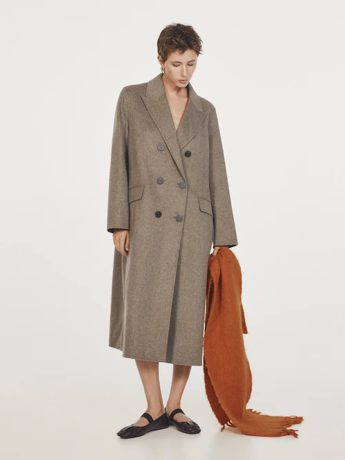 Mango Wool Blend Double Breasted Tailored Coat, Brown, XXS