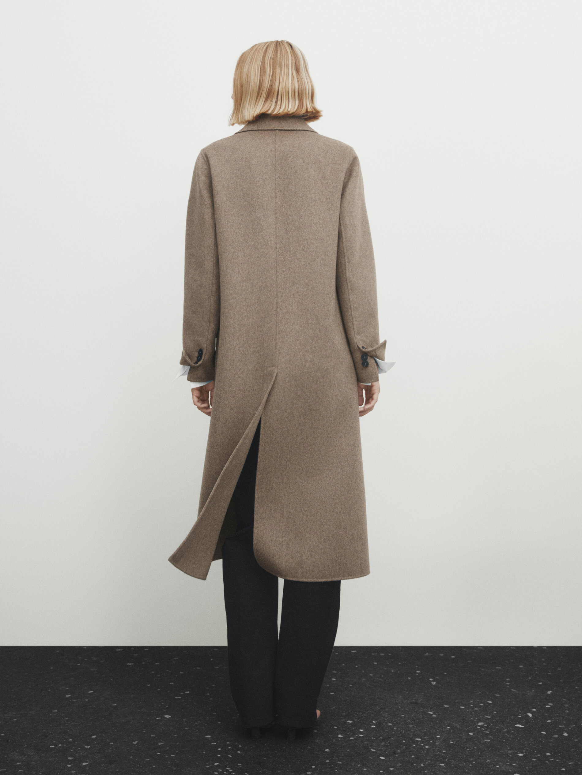 Long wool blend double-breasted coat - Massimo Dutti