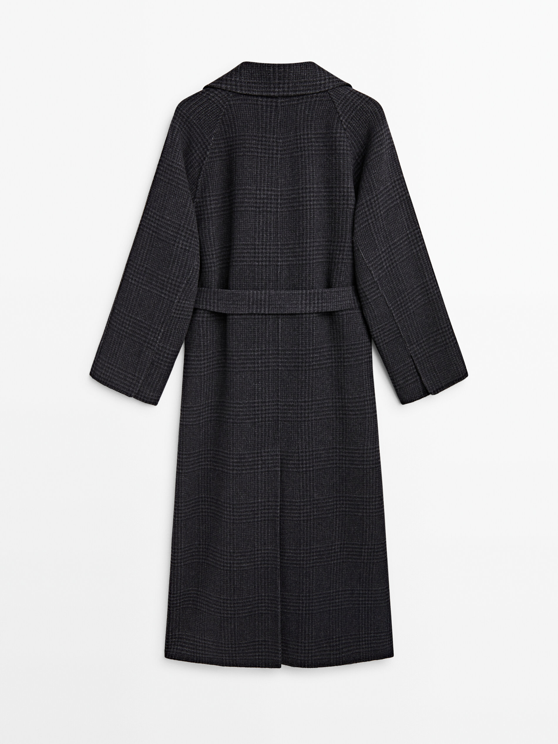 Long wool blend check robe coat