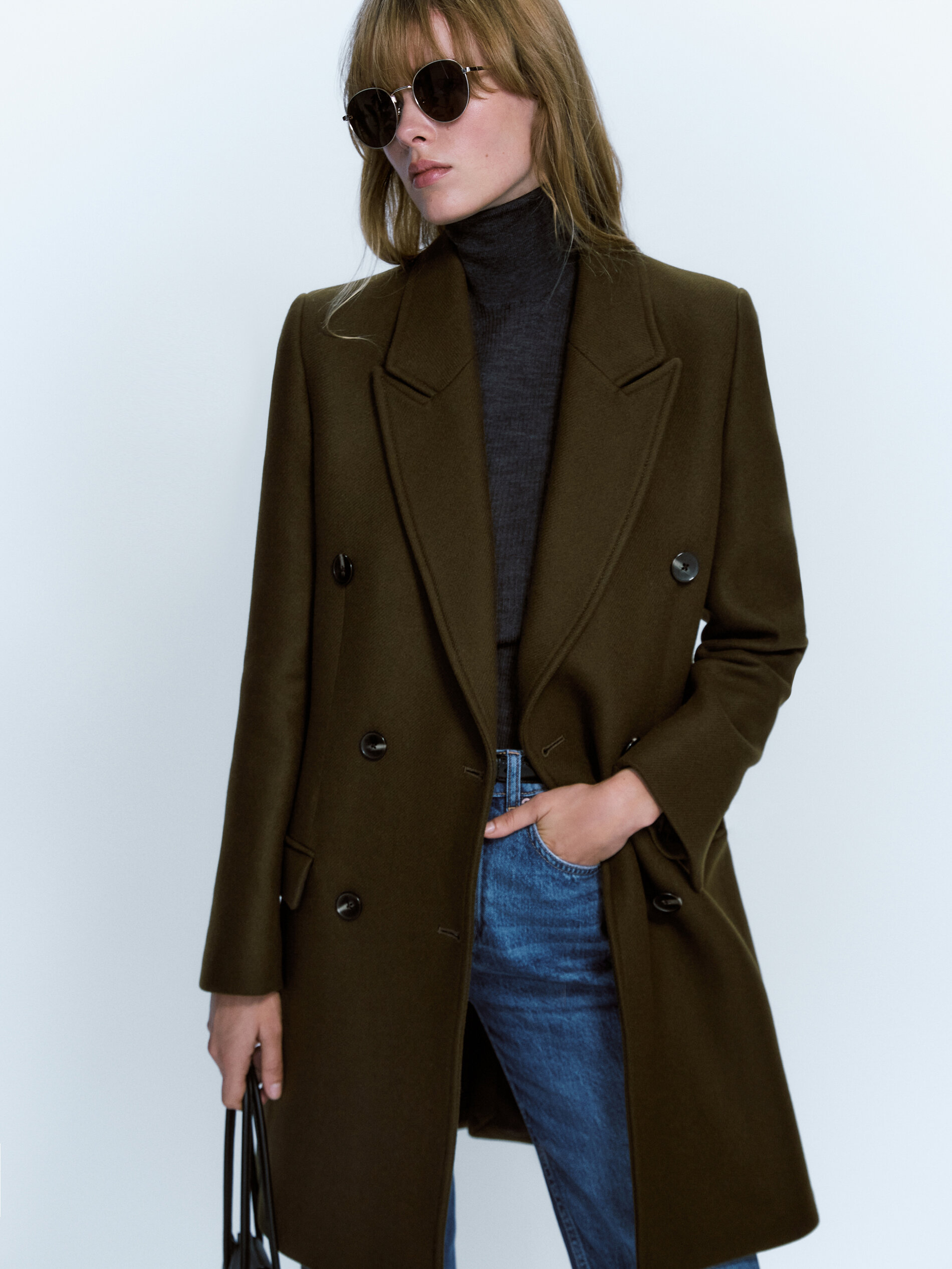 Double breasted wool blend coat