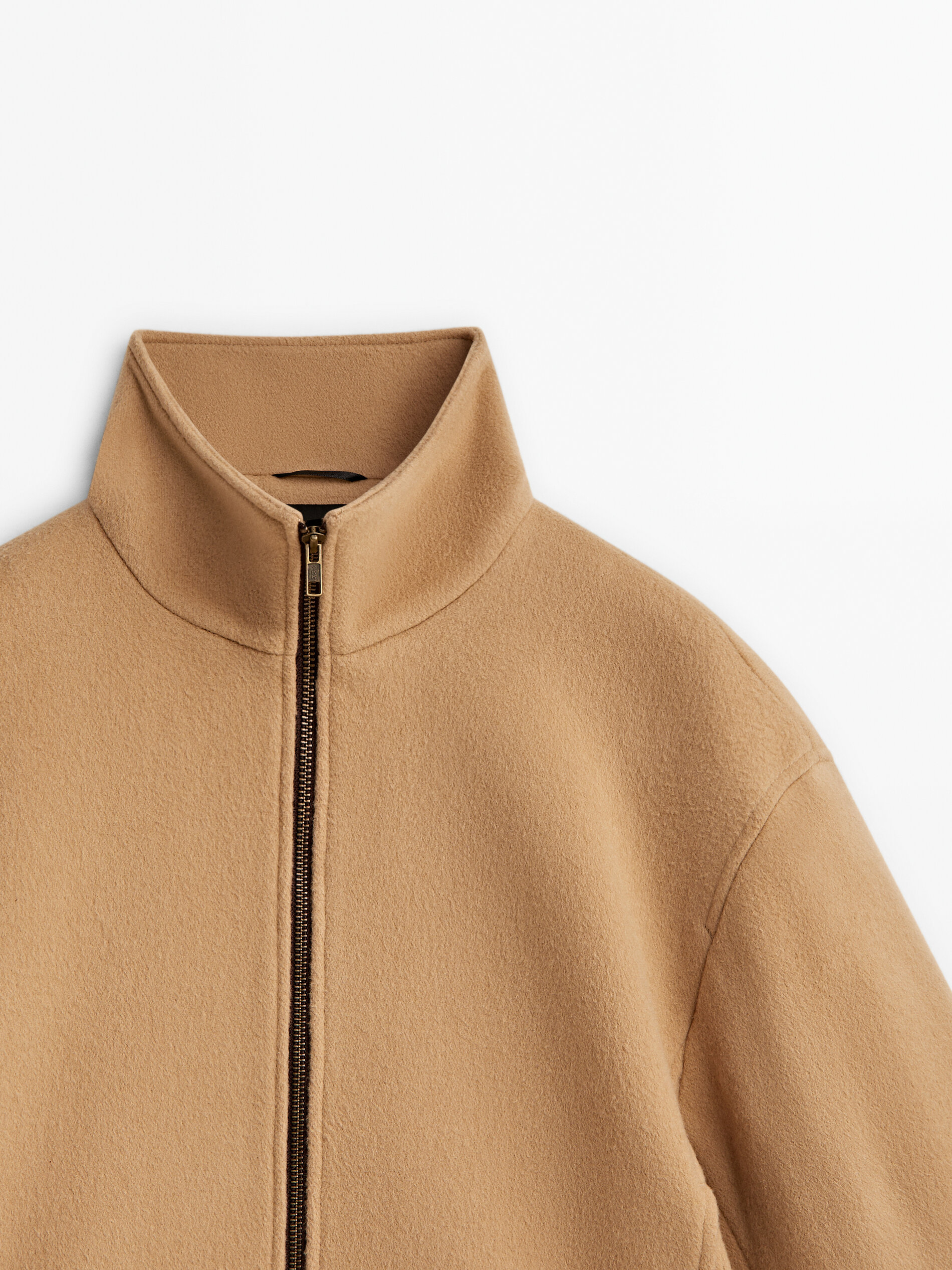 Comfort fit wool blend jacket with zip · Camel · Coats And Jackets