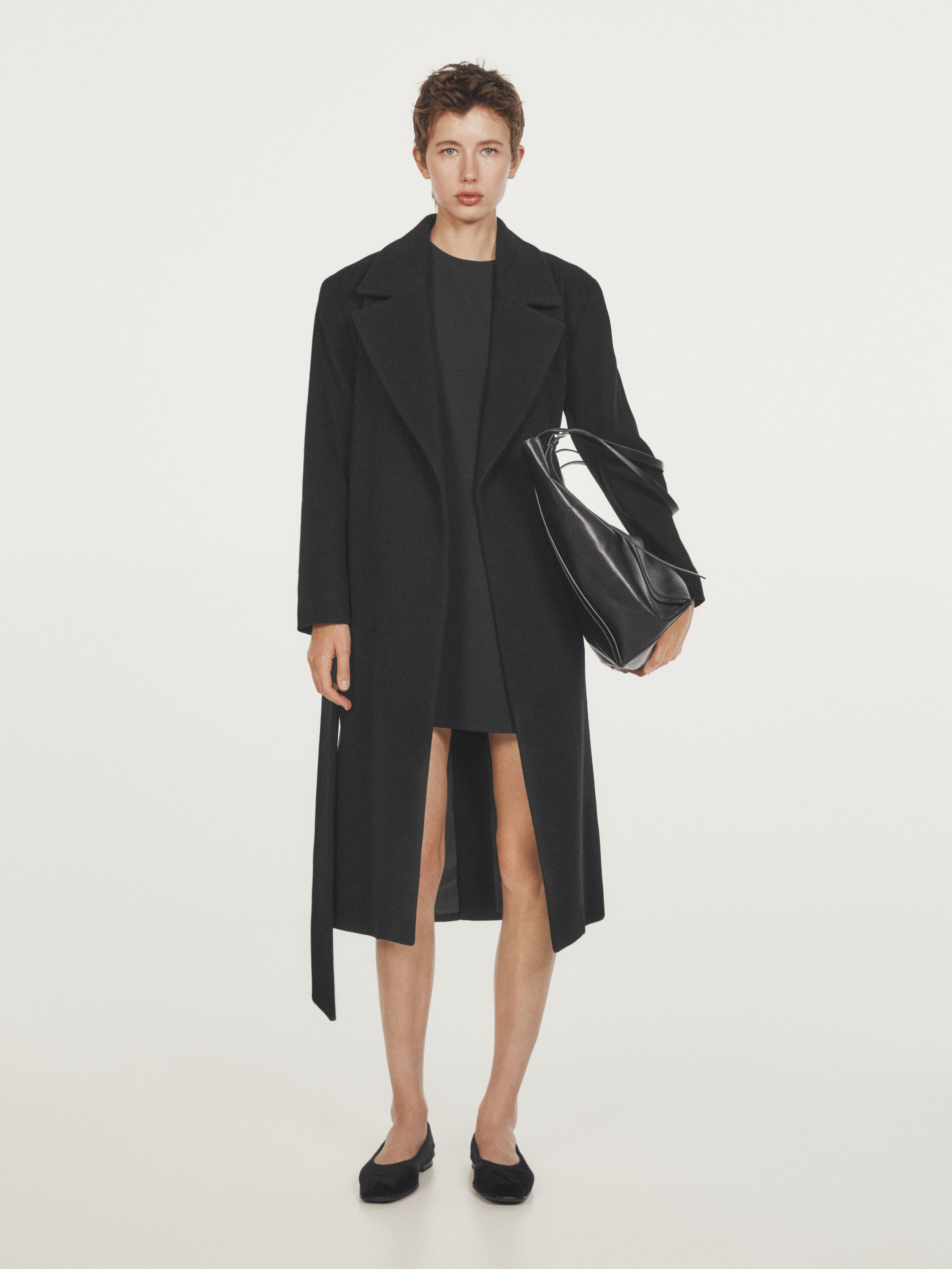 Massimo dutti long wool coat with belt on sale