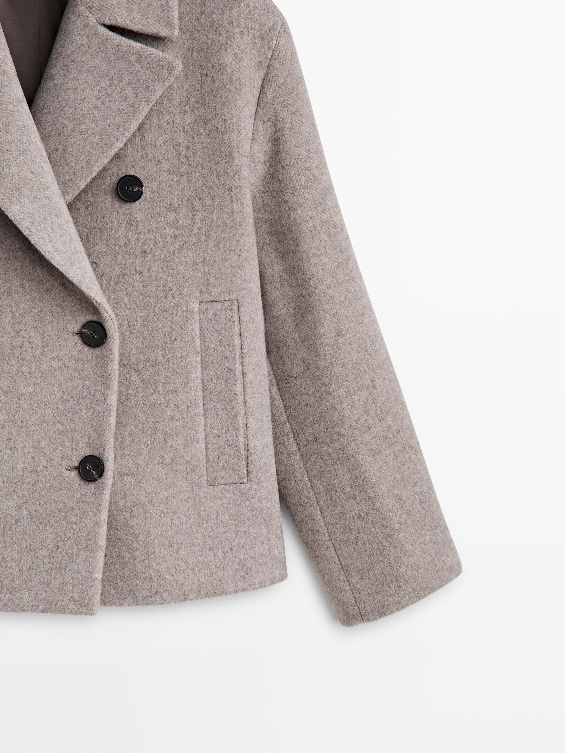 Grey short twill pea coat Grey Coats And Jackets Massimo Dutti