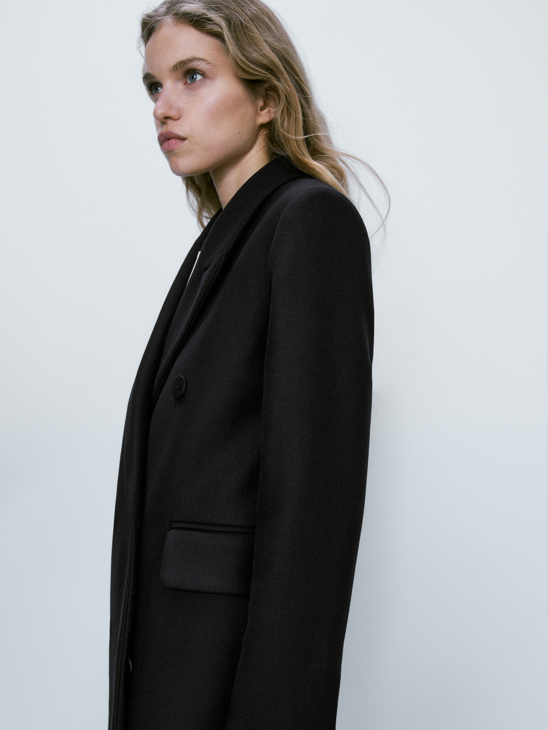 Long wool blend double breasted coat