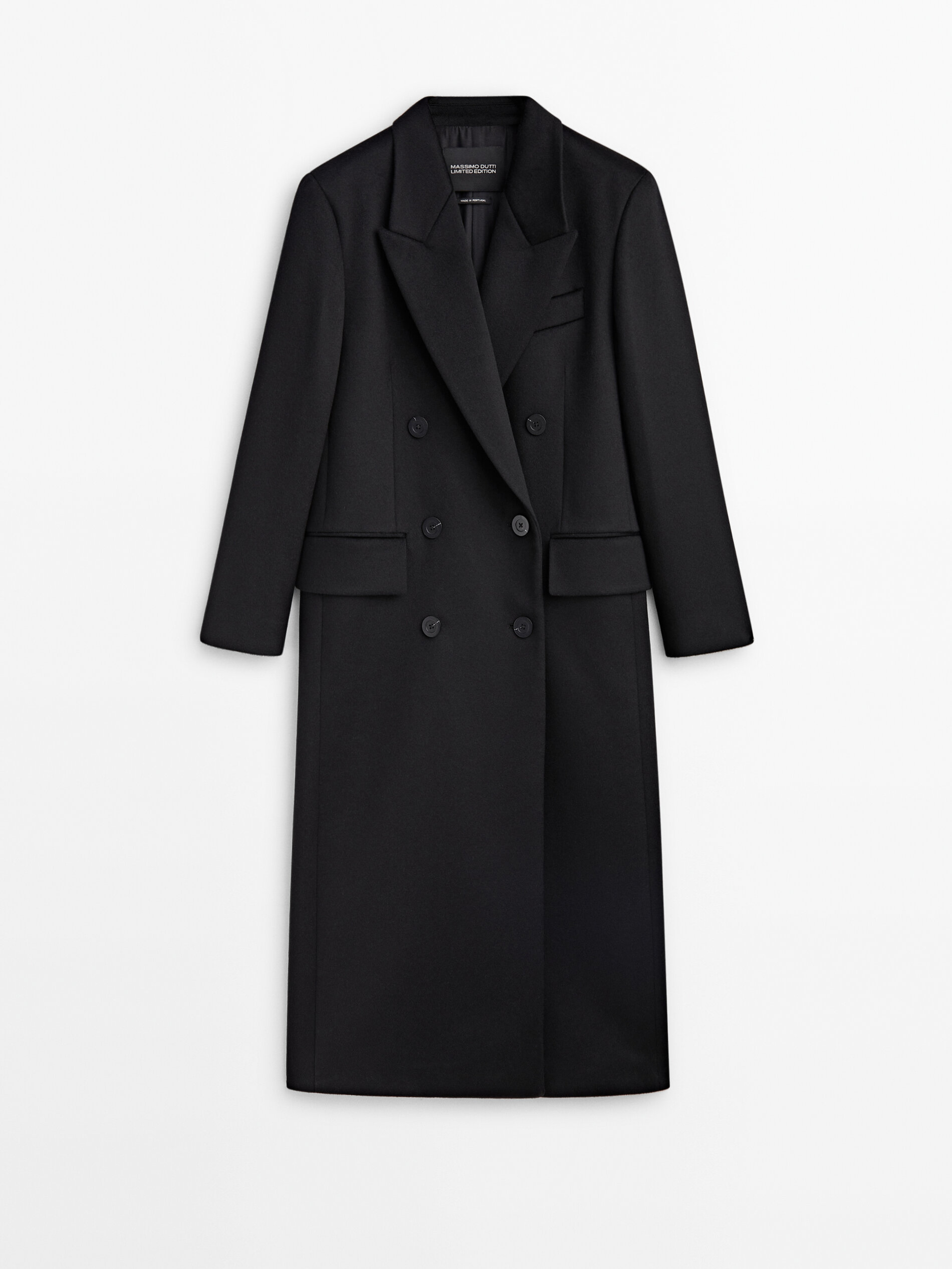 Black longline double breasted coat Limited Edition Black