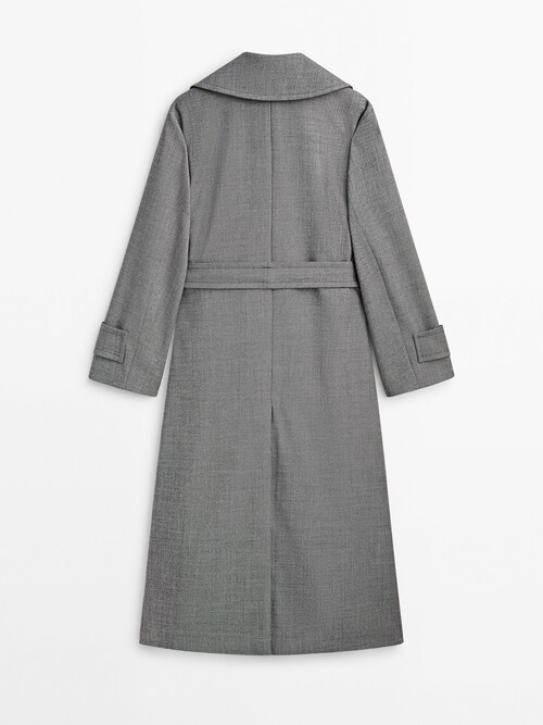 Belted Wool Look Trench Coat