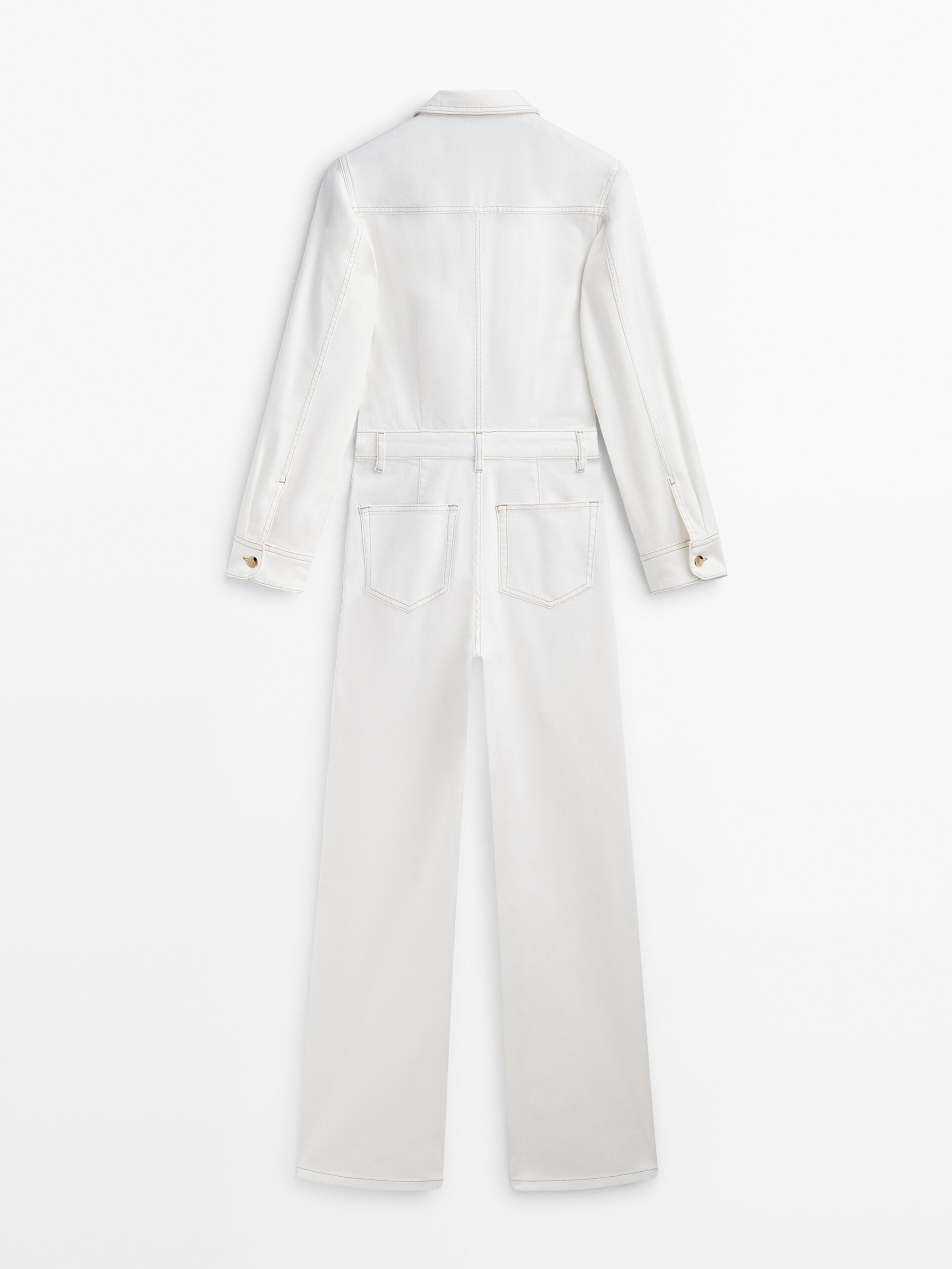 Straight denim jumpsuit with topstitching
