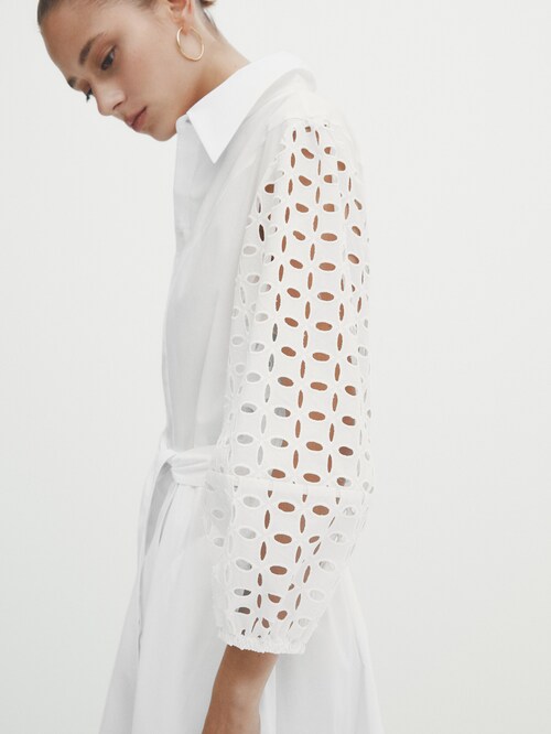 camisero algodón bordados perforados - Massimo Dutti