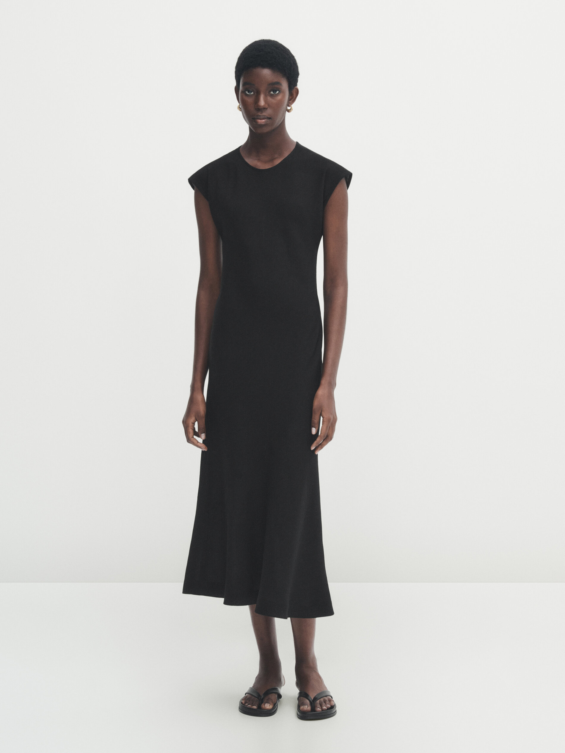 Black linen blend midi dress Black Dresses And Skirts