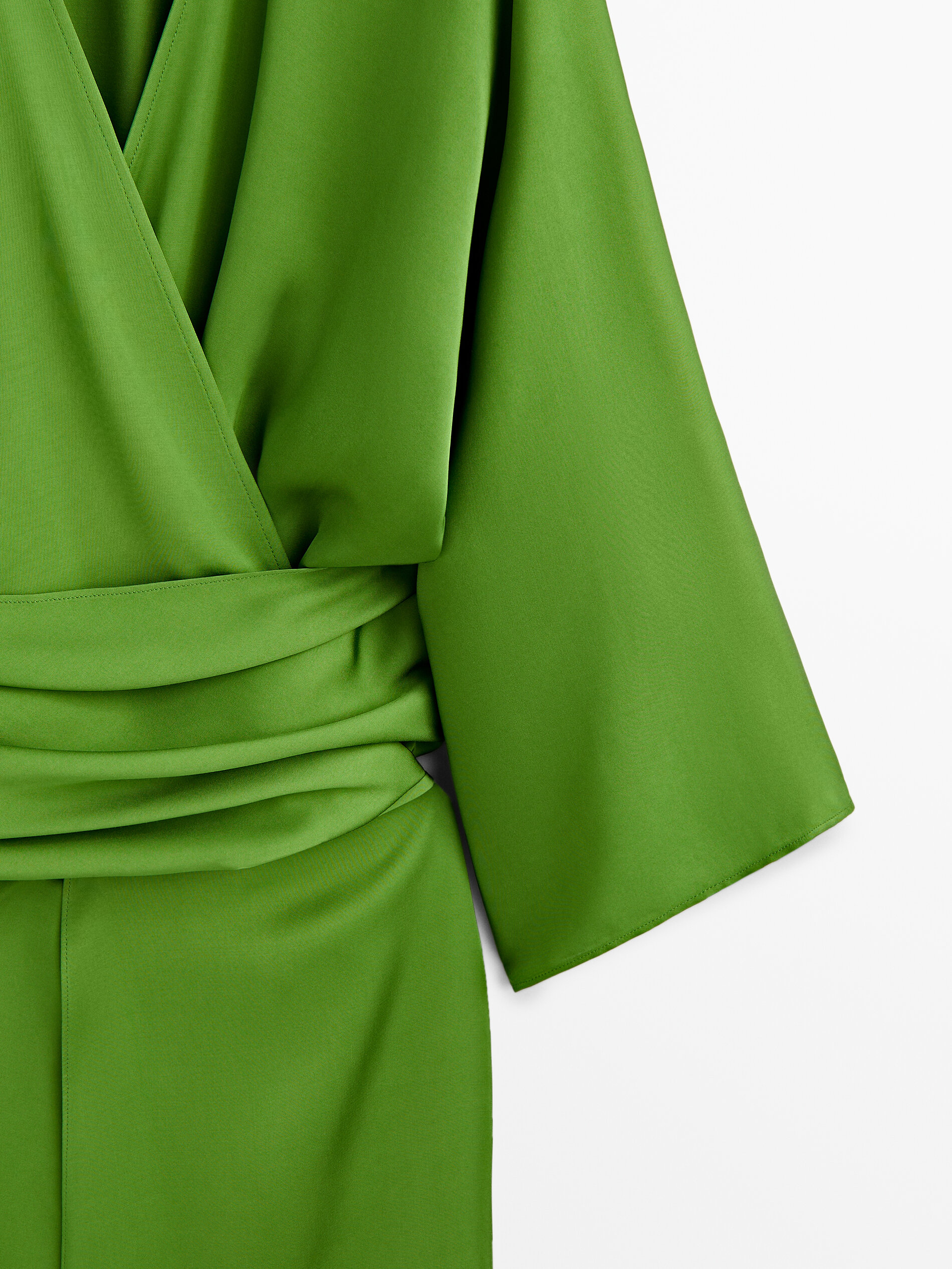 Flowing kimono dress with sash belt detail Green Smart