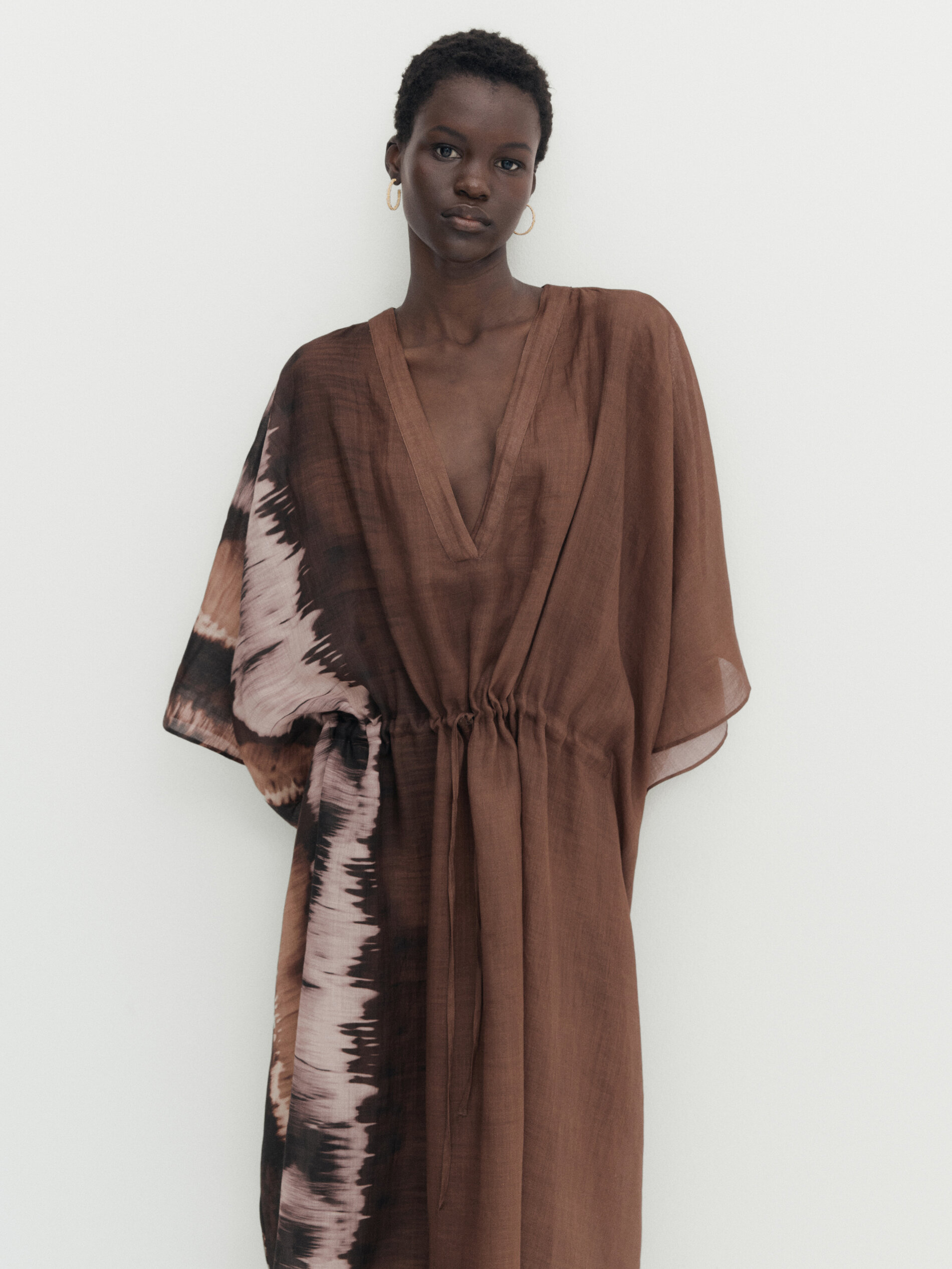 Ramie tunic dress with tie dye detail